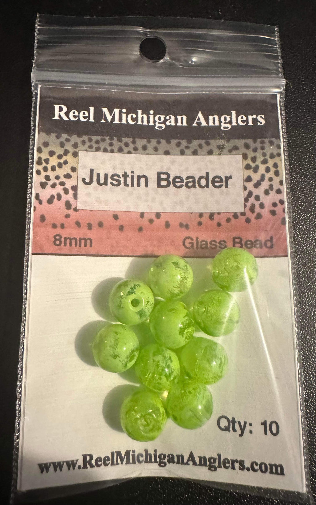 Justin Beader glass beads 8mm, bright green, Qty 10 in package