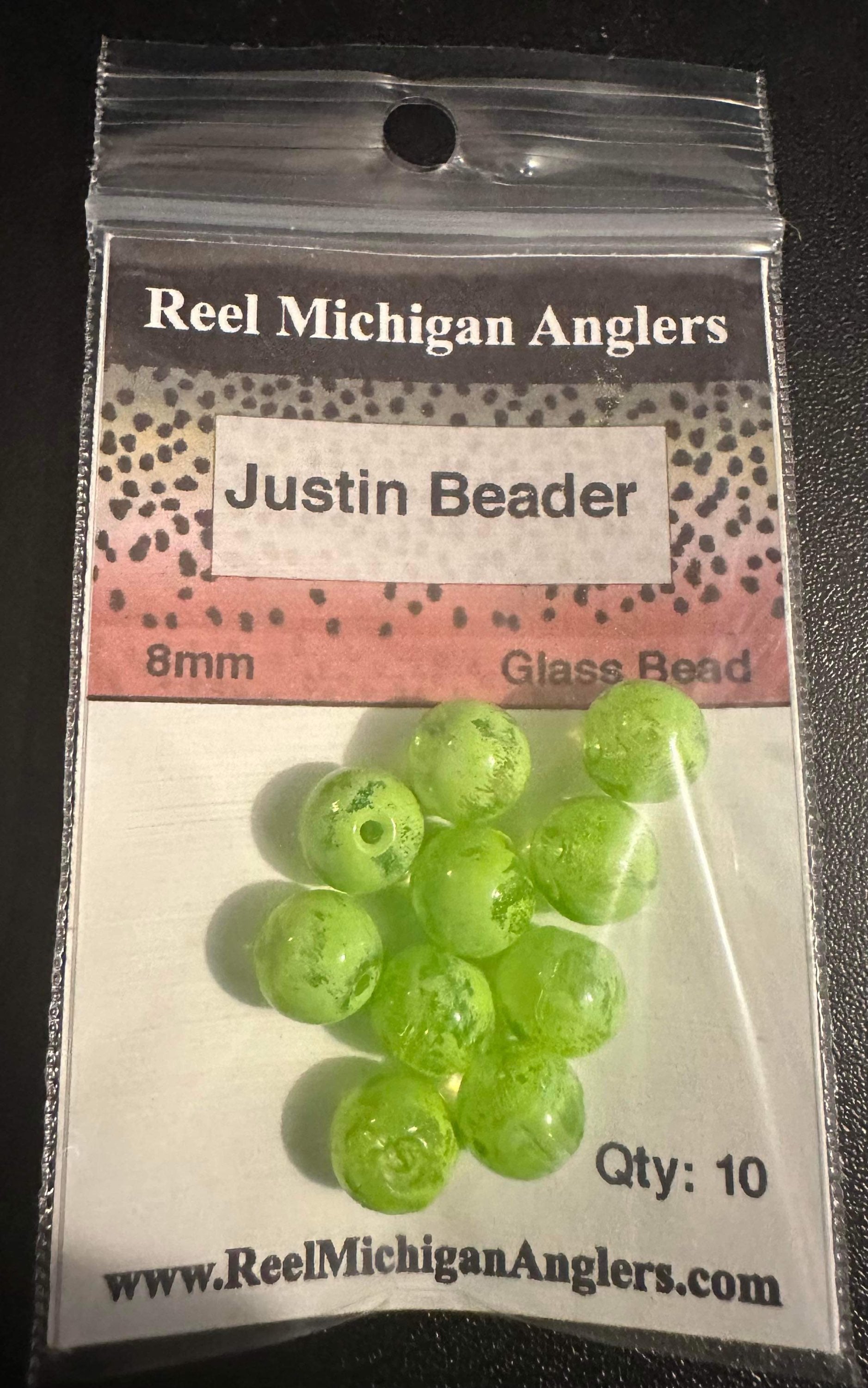 Justin Beader glass beads 8mm, bright green, Qty 10 in package