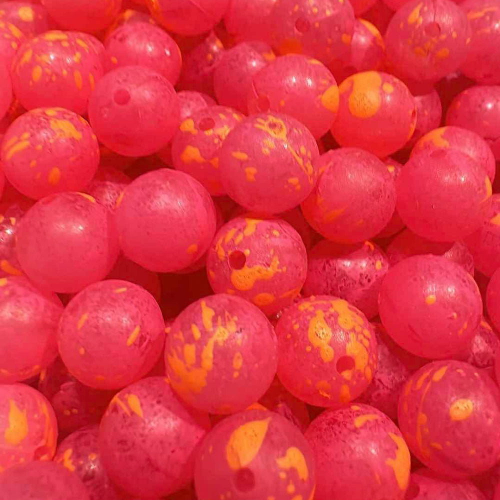 Sugar Daddy UV glow fishing beads, pink with orange speckles (plastic)