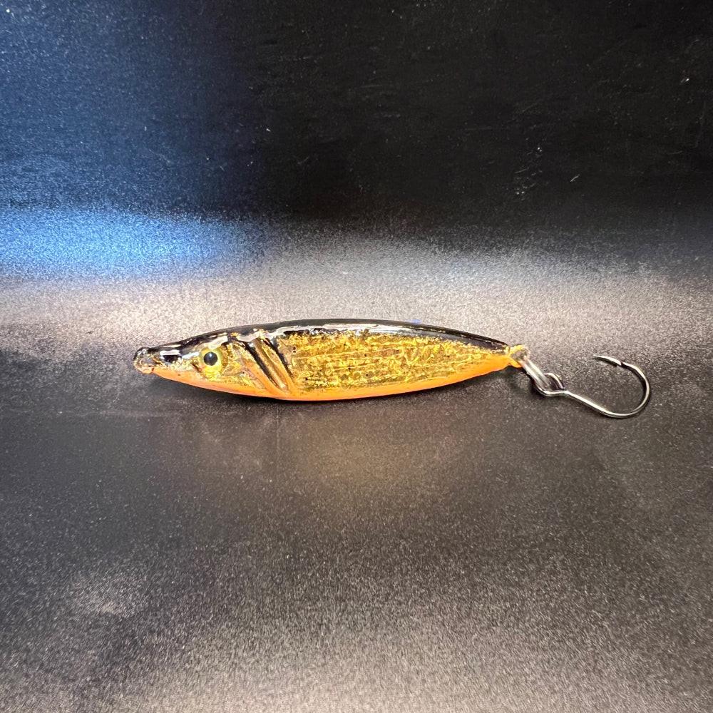 Yellowcarp 3/4 oz jigging spoon in yellow-orange with hook and split ring