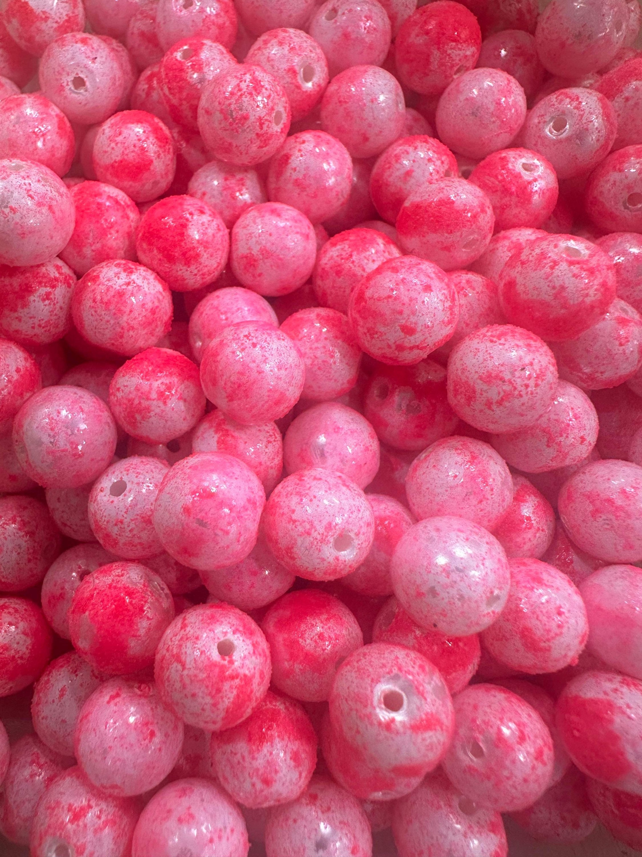 Marlin Monroe pink glass fishing beads, round with center hole