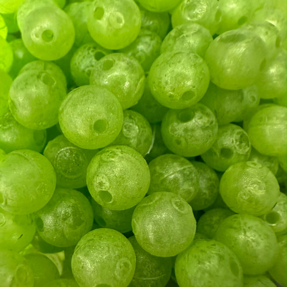 UV glow fishing beads, neon green plastic with center hole