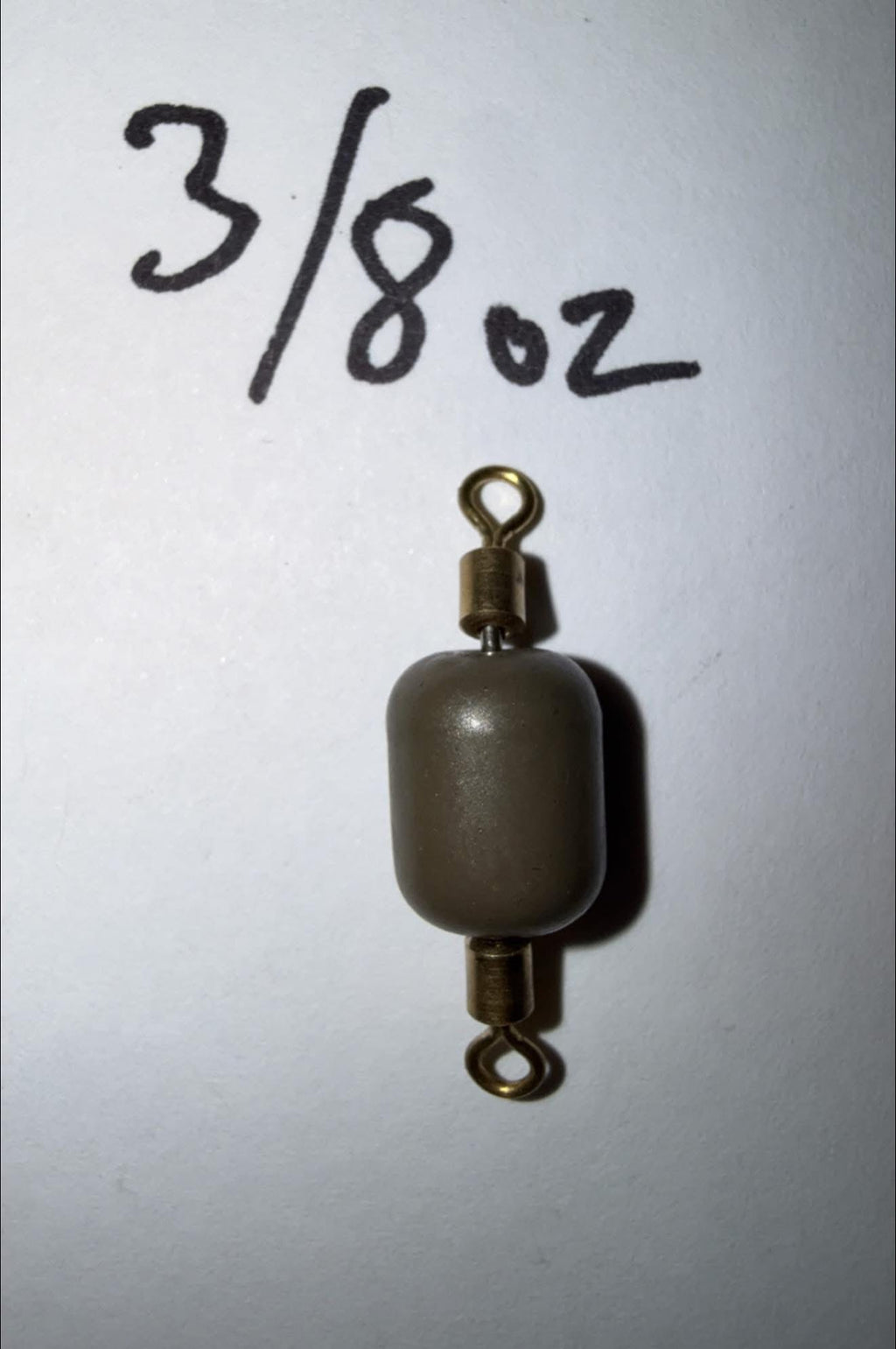 3/8 oz tungsten inline sinker with gold swivel and eyelets, dark gray