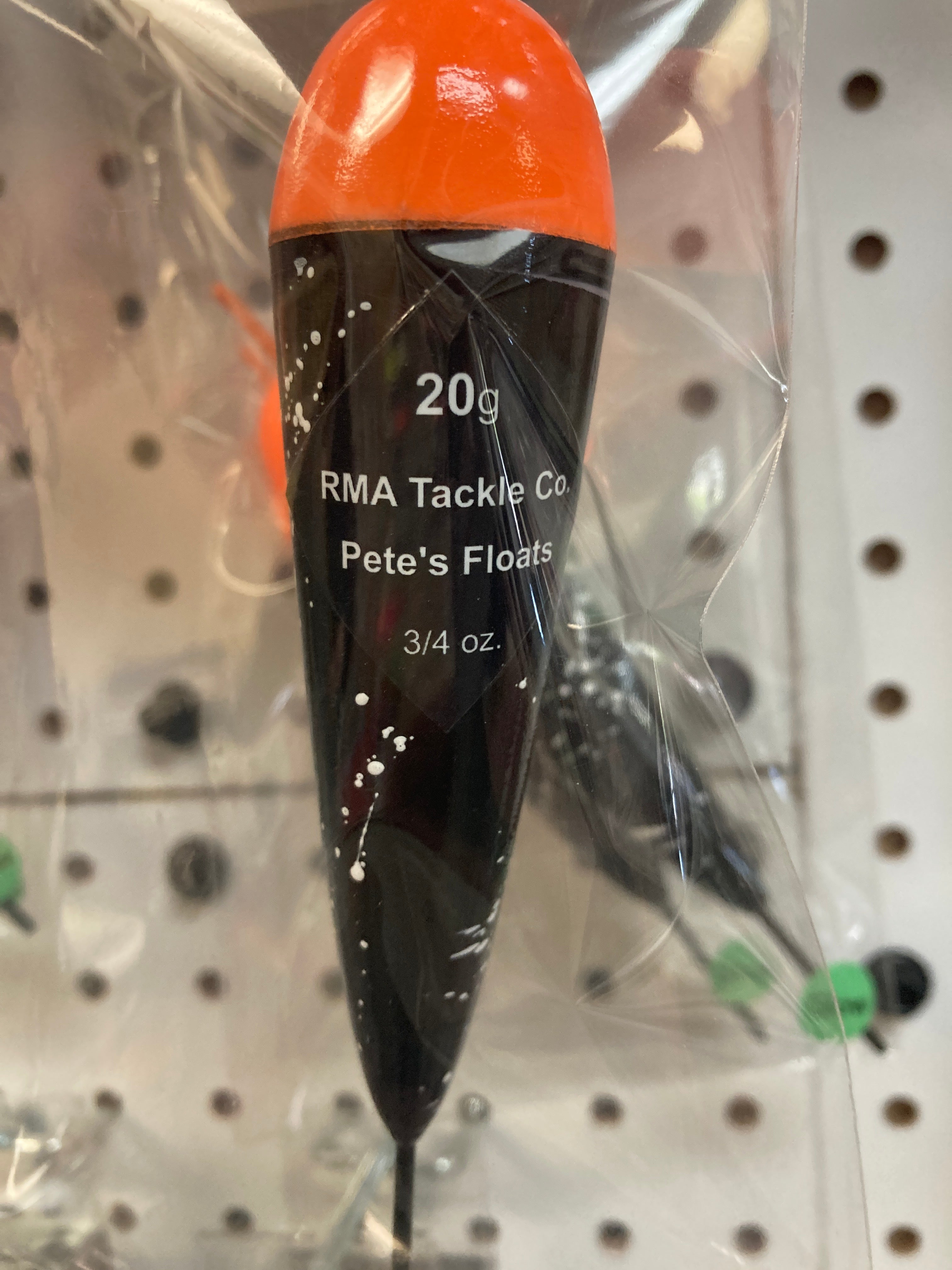 Glow-in-the-dark fixed fishing float, orange top and black body, 20g, bagged