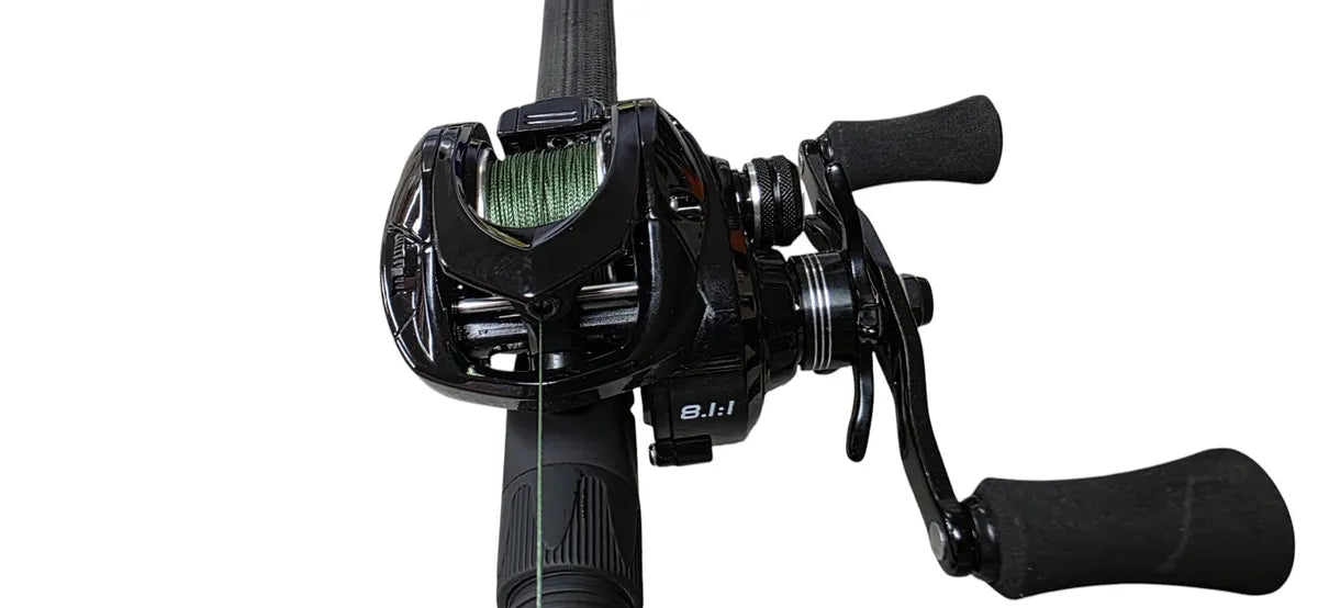 NTX 175HS baitcaster reel with 8.1:1 marking, black frame and green spool