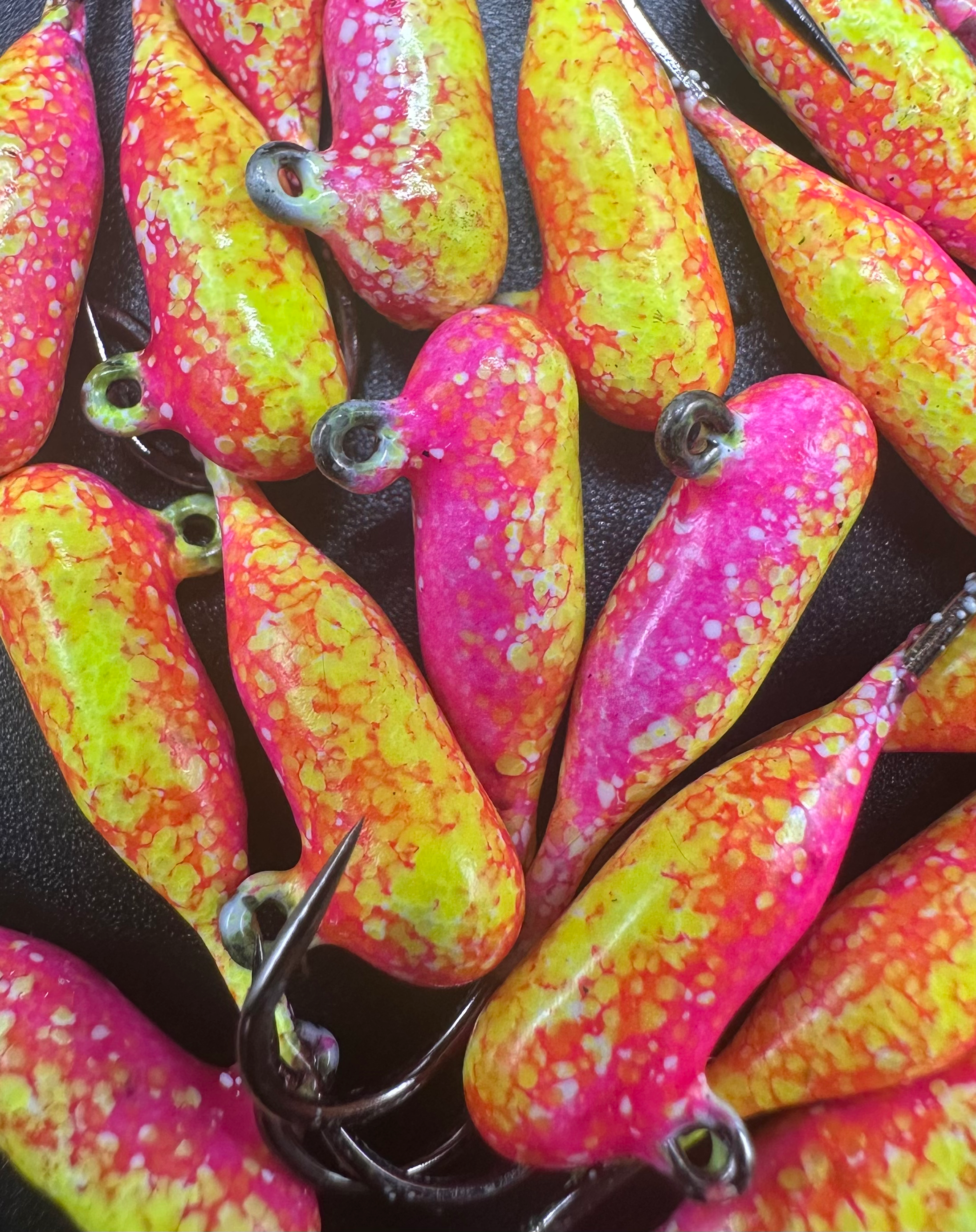 Strawberry Lemonade tube jigs: neon pink, chartreuse 1/16 oz steelhead
