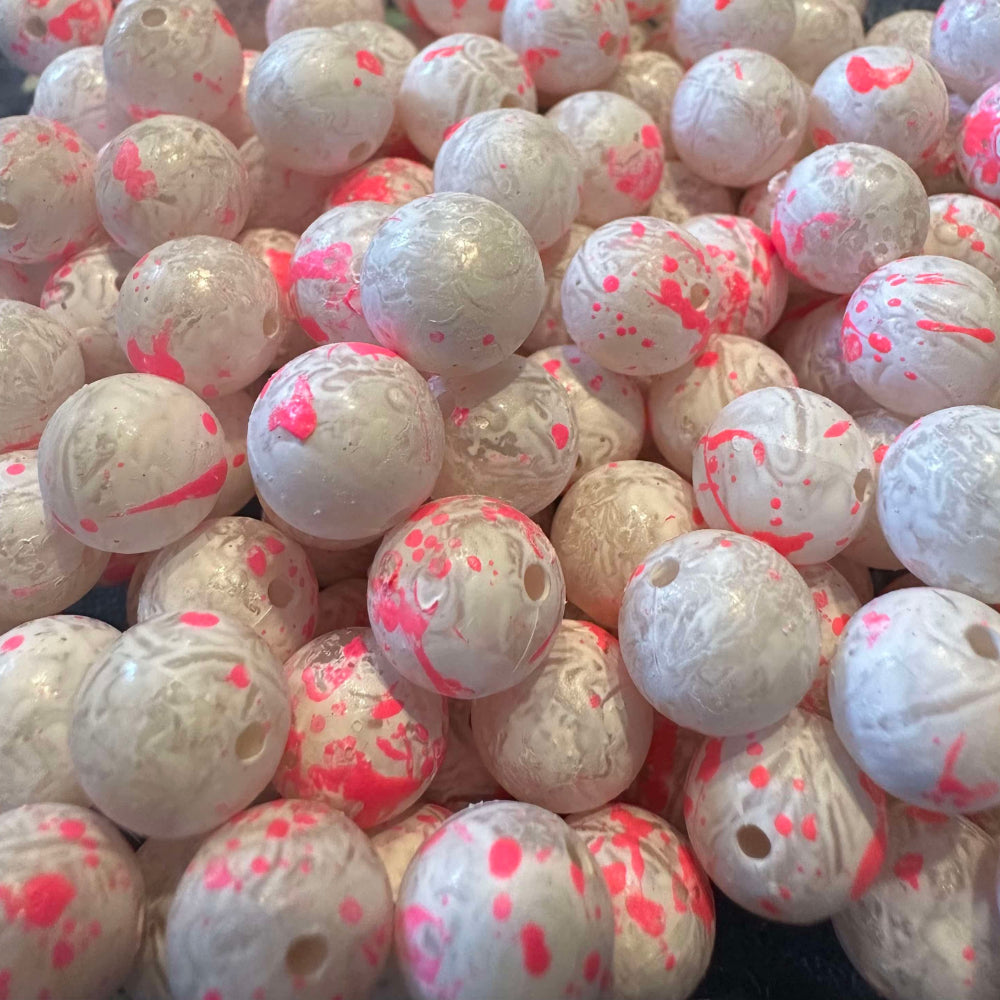 Valentine UV glow fishing beads: white with pink/red speckles (steelhead & salmon)