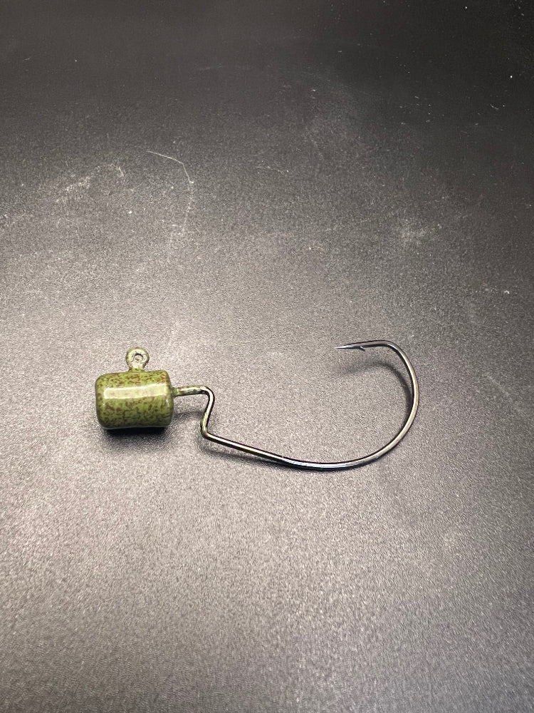 Green Pumpkin Ned Head Jig 2/0 with VMC hook and bullet-shaped head