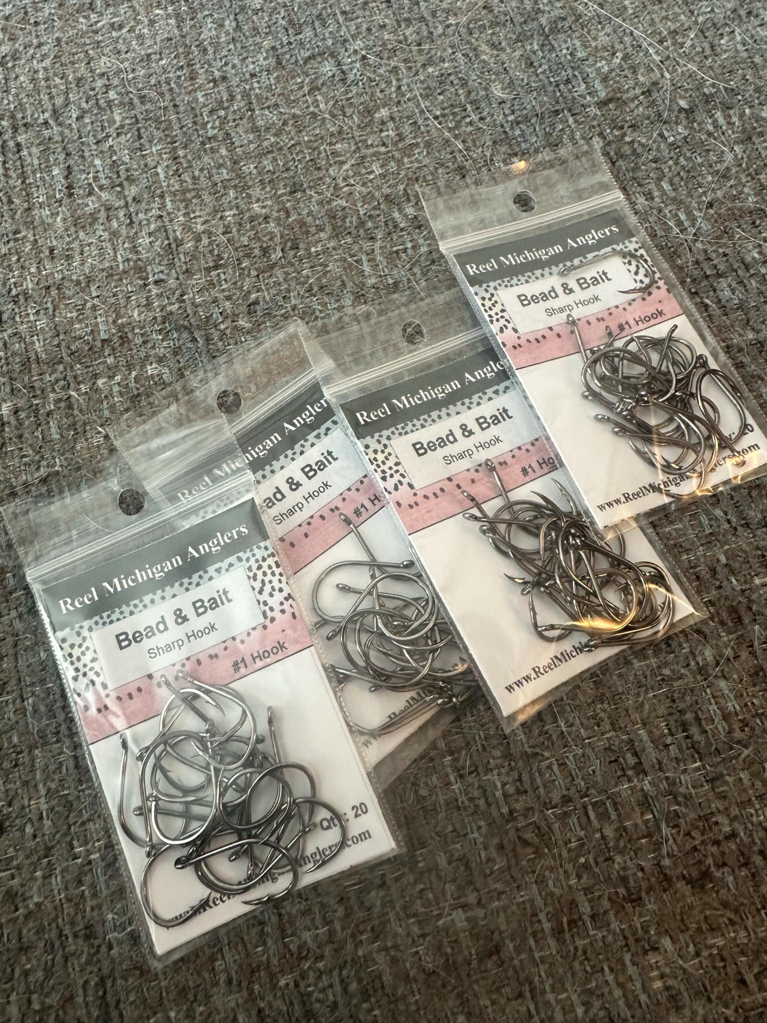 Bead & bait hooks for salmon & steelhead, sharp hooks shown in multiple packages