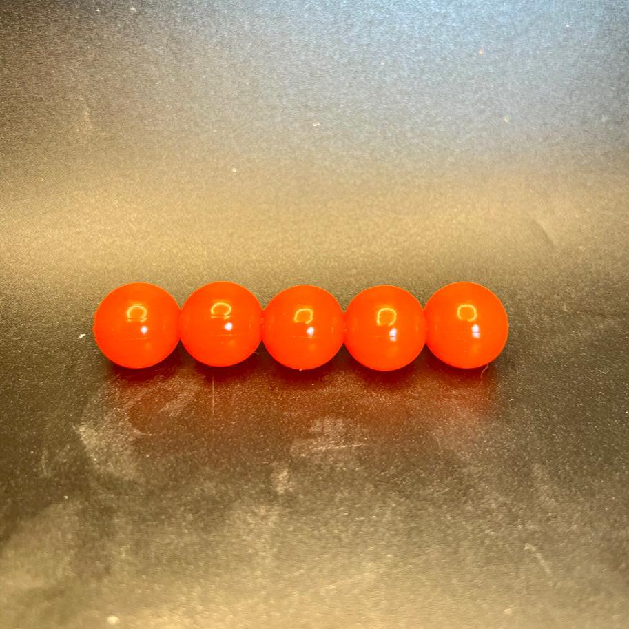 Orange lava roe soft plastic fishing beads, 5 round beads for salmon & steelhead