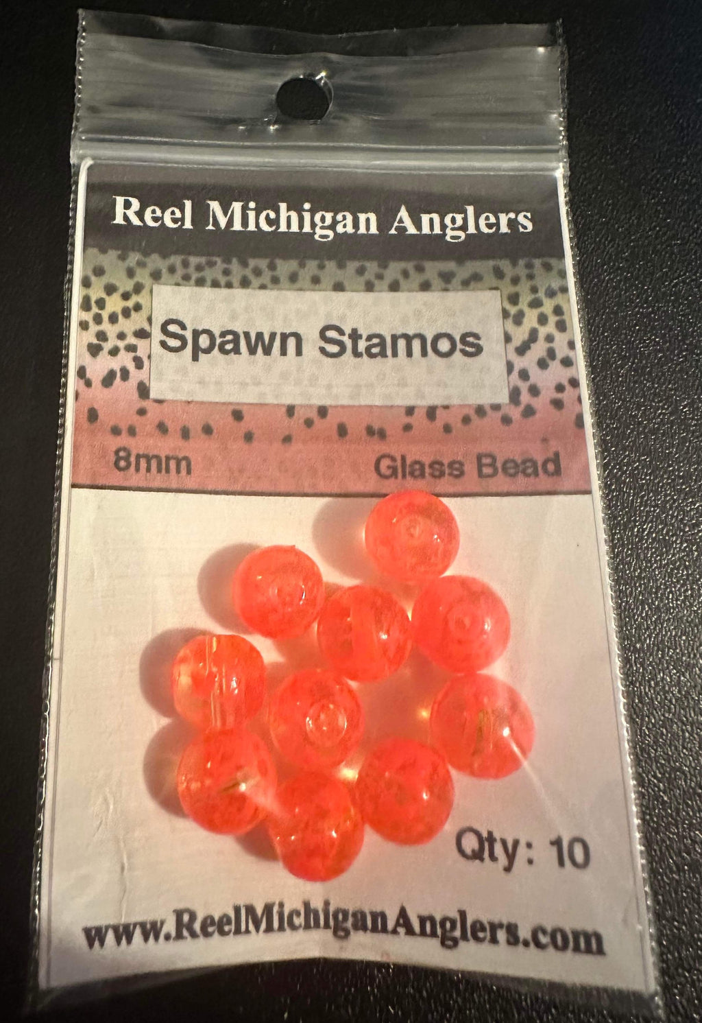 Spawn Stamos 8mm glass beads, Qty 10 on retail card