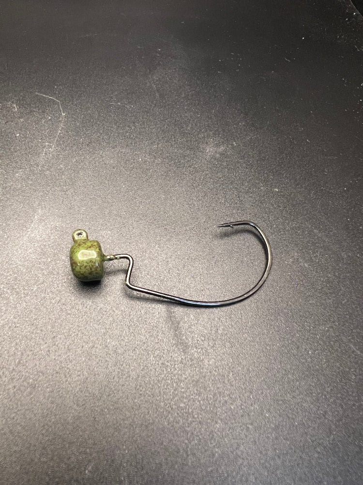 Green Pumpkin Ned Head Jig 2/0, compact jig head with VMC-style hook