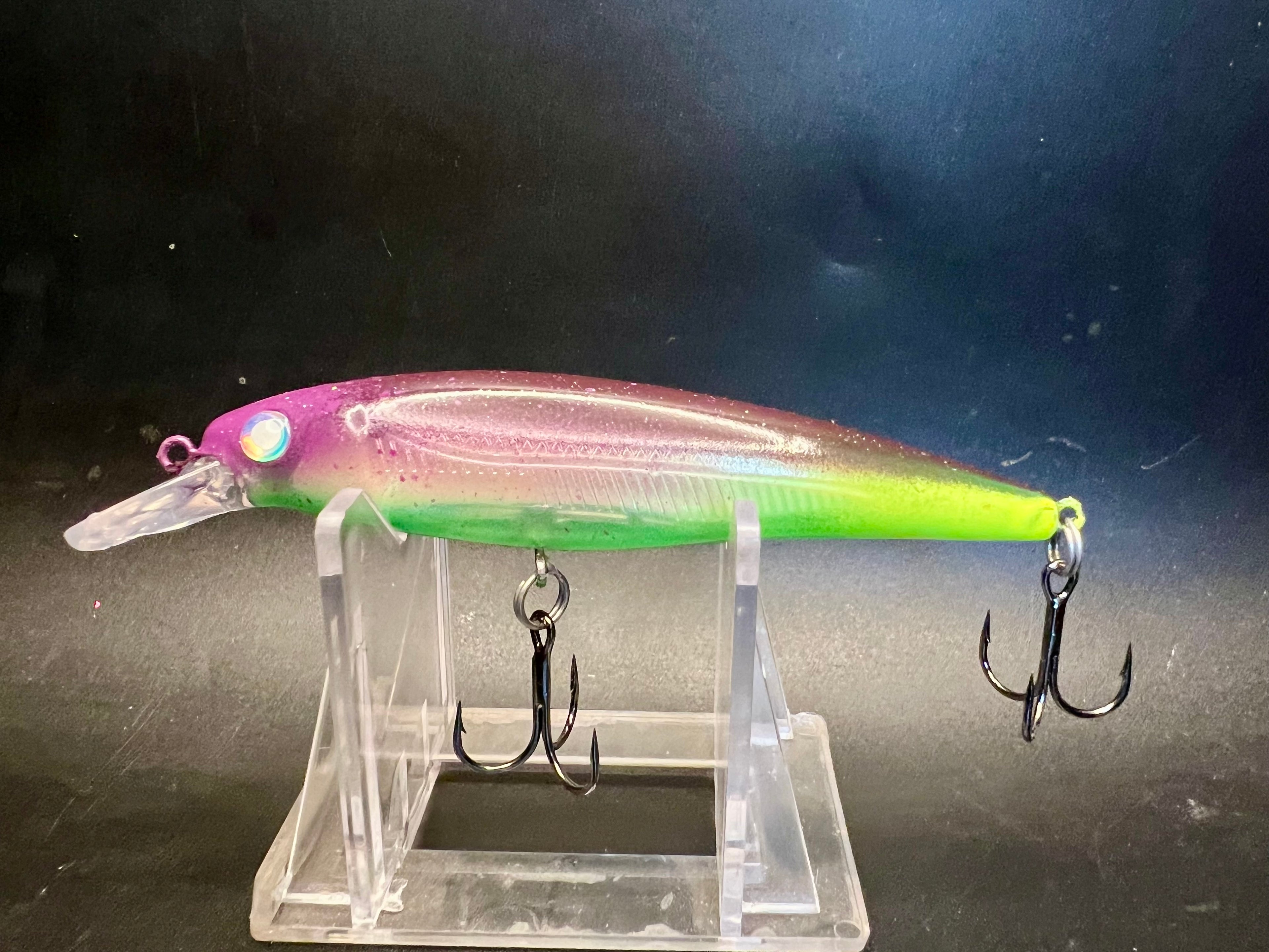 Bonefish Thug EX-Rapper 4in slashbait: neon green body, pink head, 3 treble hooks