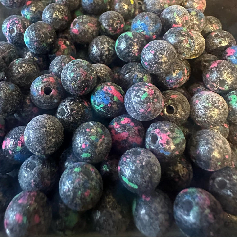Cosmic UV glow fishing beads—speckled multicolor plastic beads with center holes