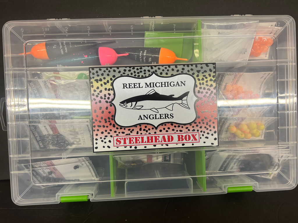 RMA Steelhead Kit tackle box with “Steelhead Box” label and lures