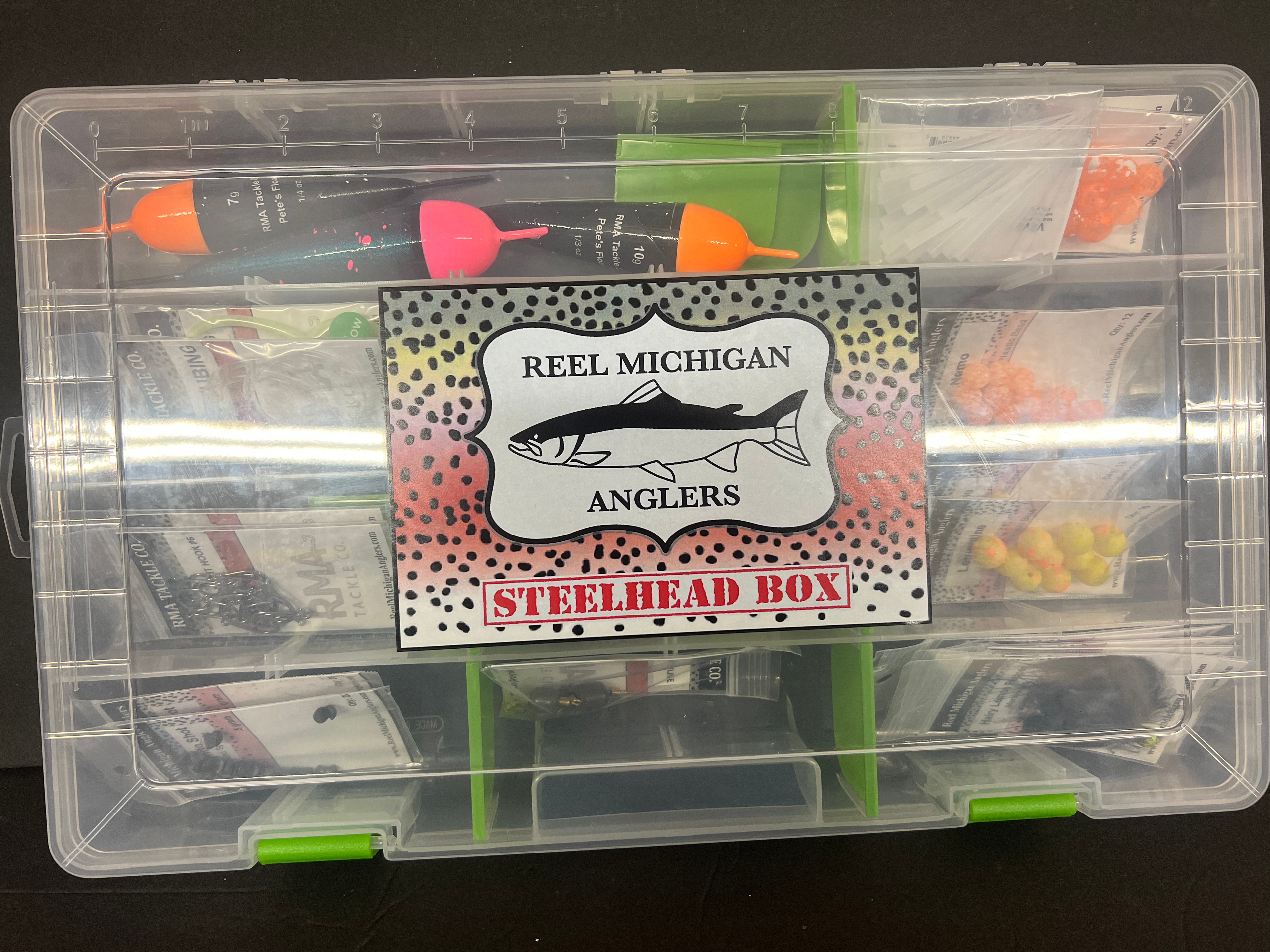 RMA Steelhead Kit tackle box with “Steelhead Box” label and lures