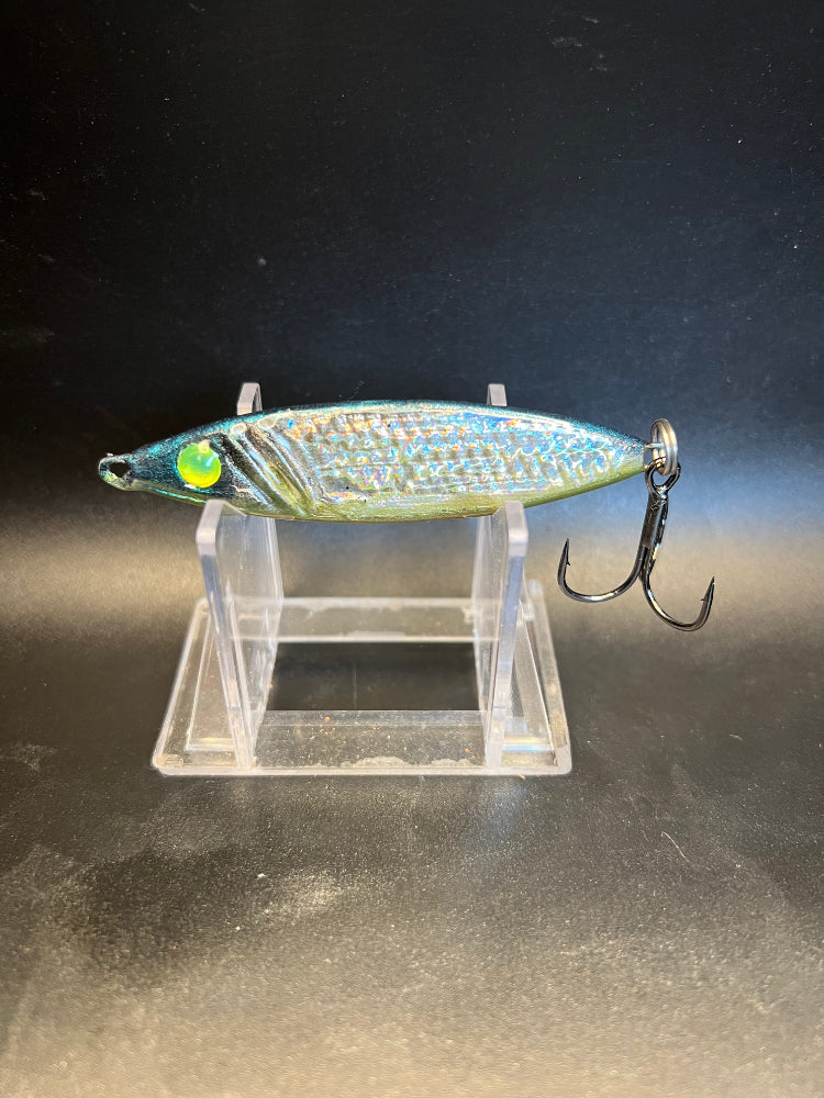 Chinook At The Disco UV jigging spoon, iridescent blue-silver with treble hook