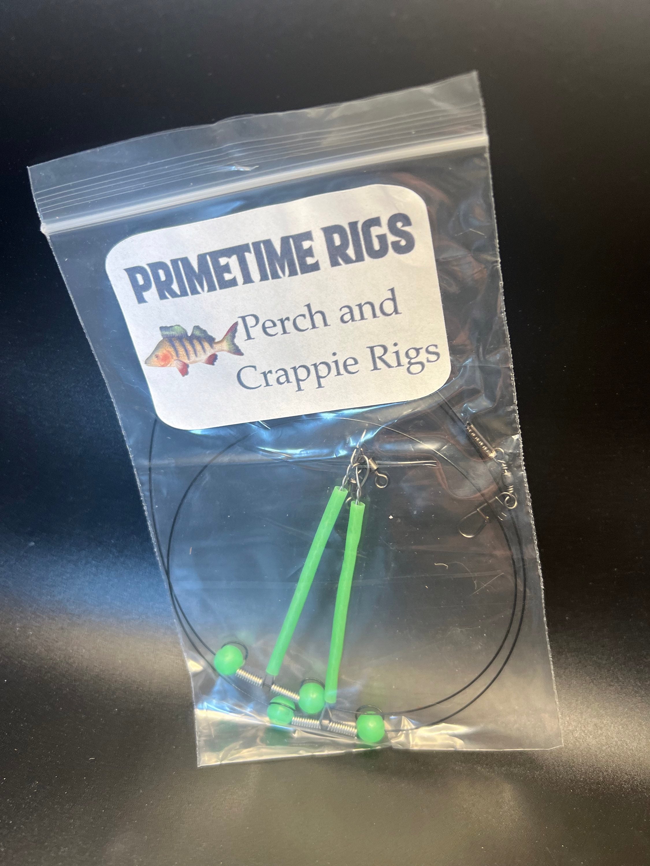 Primetime Rigs perch and crappie rig set, glow green 100 lb, in clear package