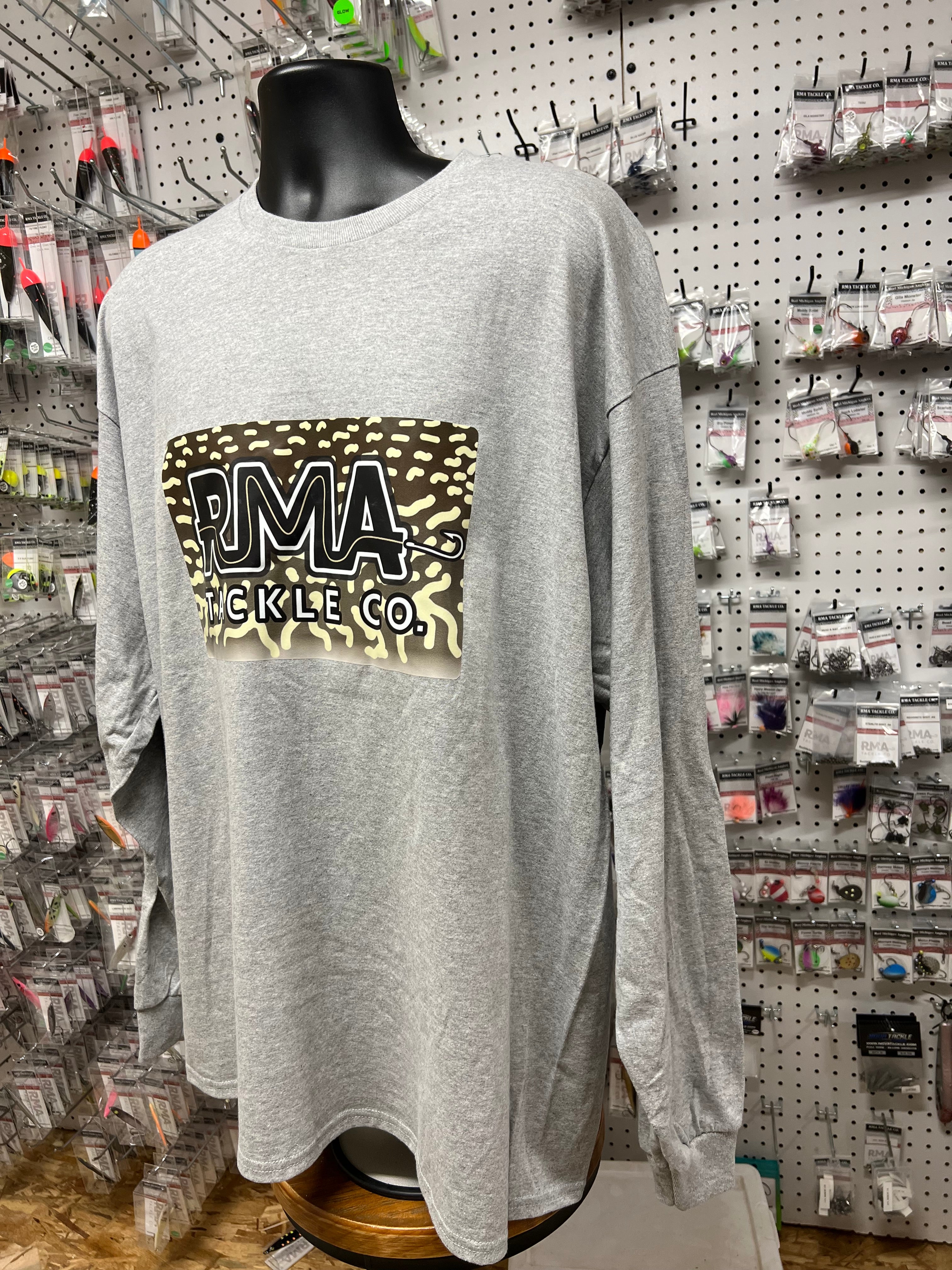 XXL long-sleeve T-shirt, grey with back DMA Tackle Co graphic