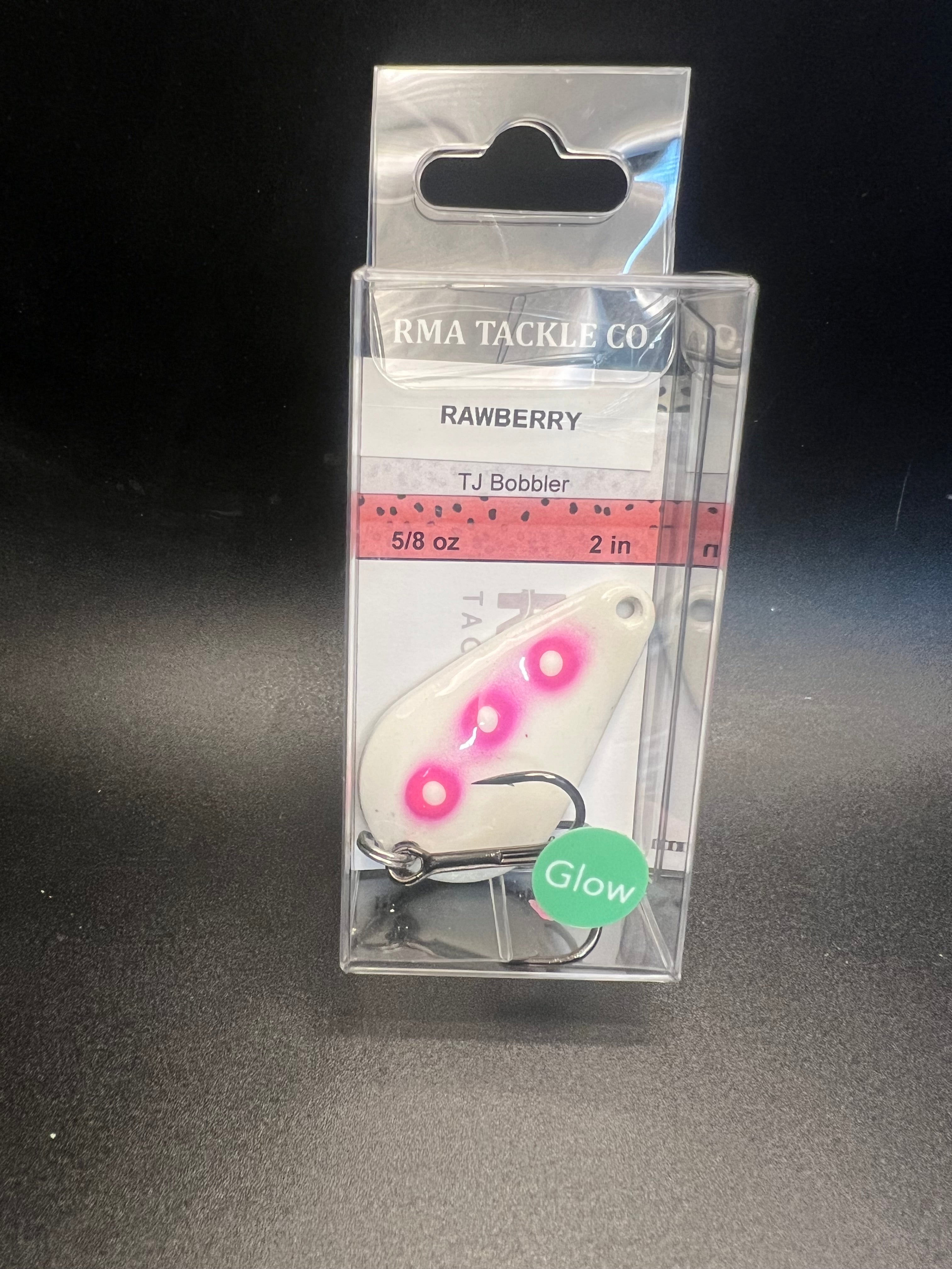 Rawberry Glow TJ Bobbler in clear pack, pink lure with dot pattern, 5/8 oz