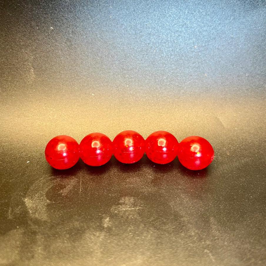 Red soft plastic fishing beads for salmon & steelhead, 5 bead cluster