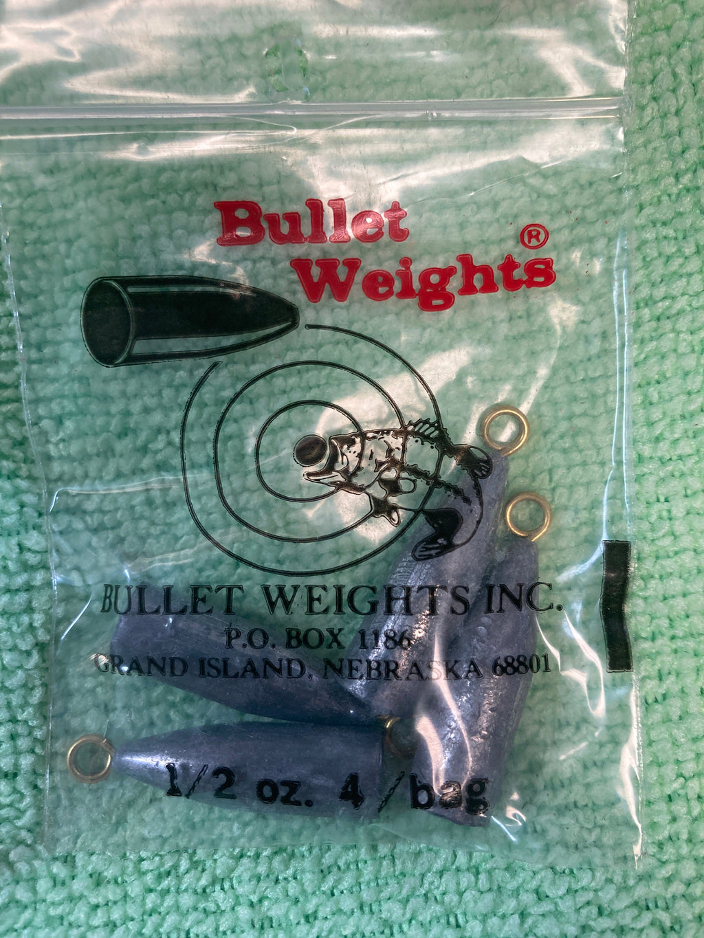 Bullet weights pouch with bullet graphic and 1/2 oz 4/bag text
