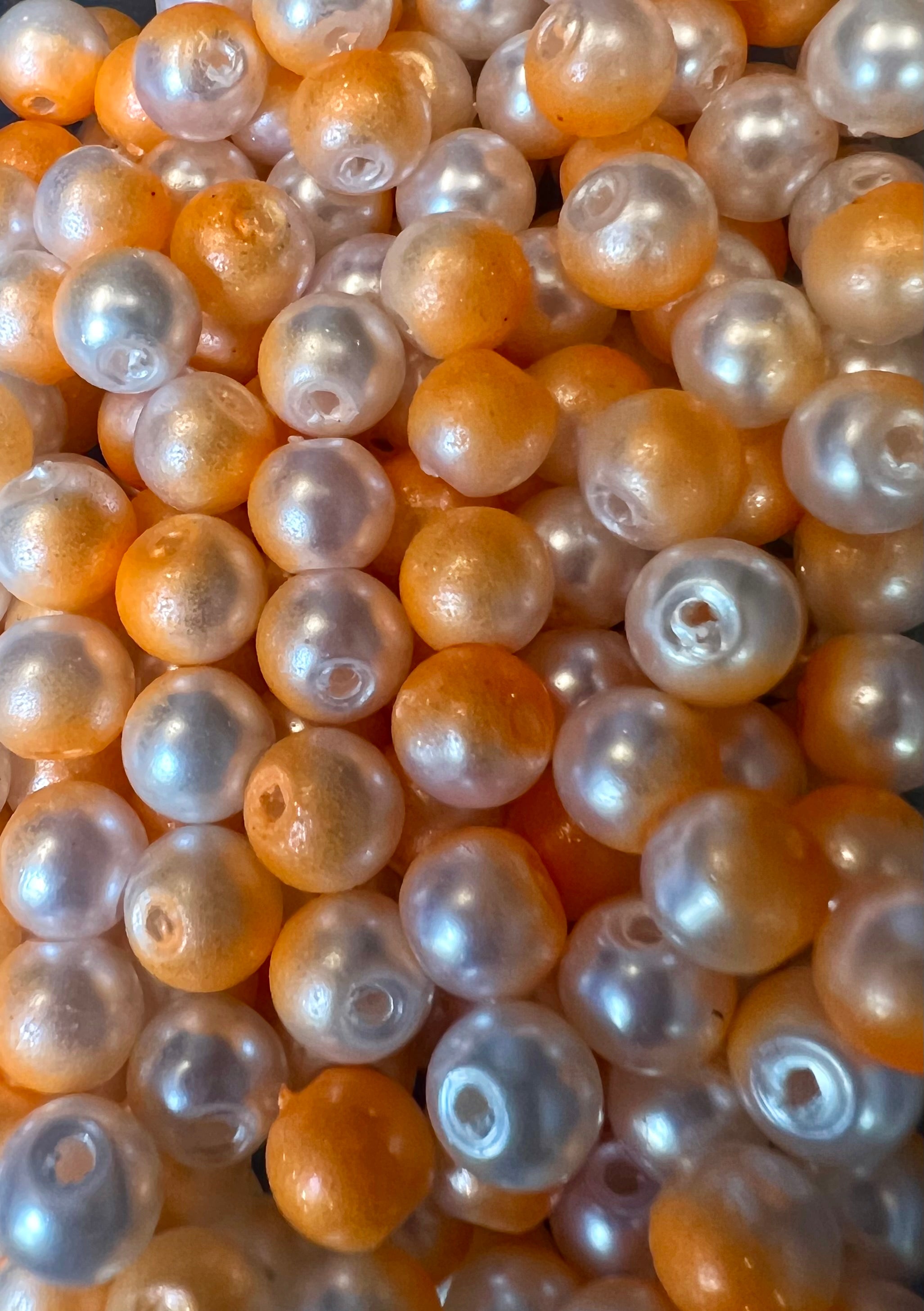 Orange and silver glass fishing beads with drilled holes
