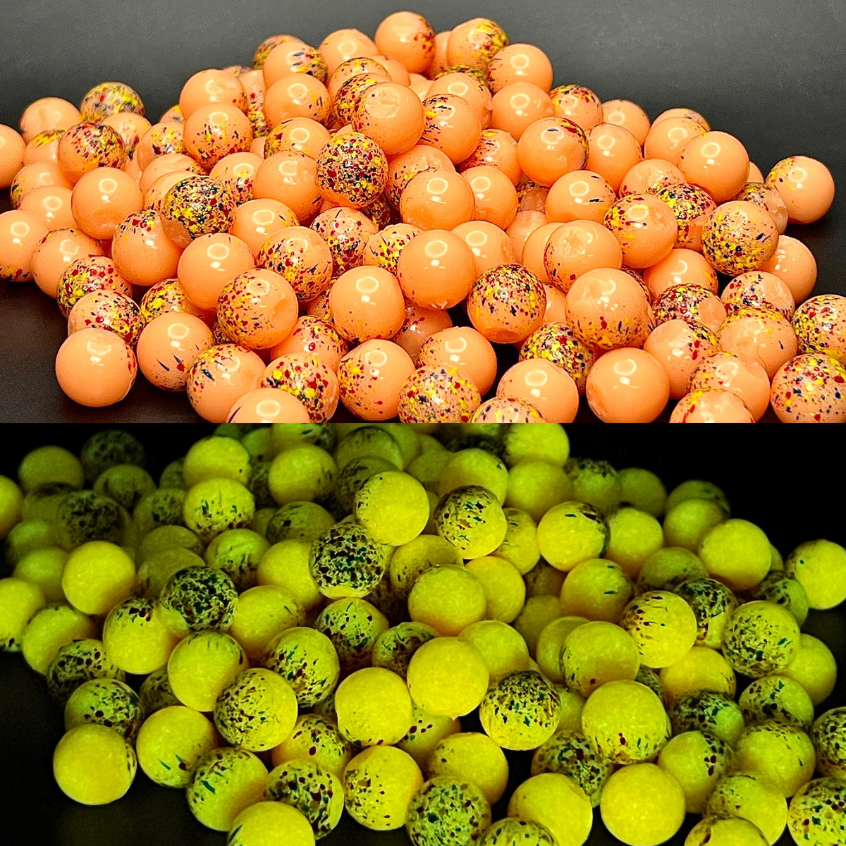 Peach UV & glow soft beads, orange and neon green round beads