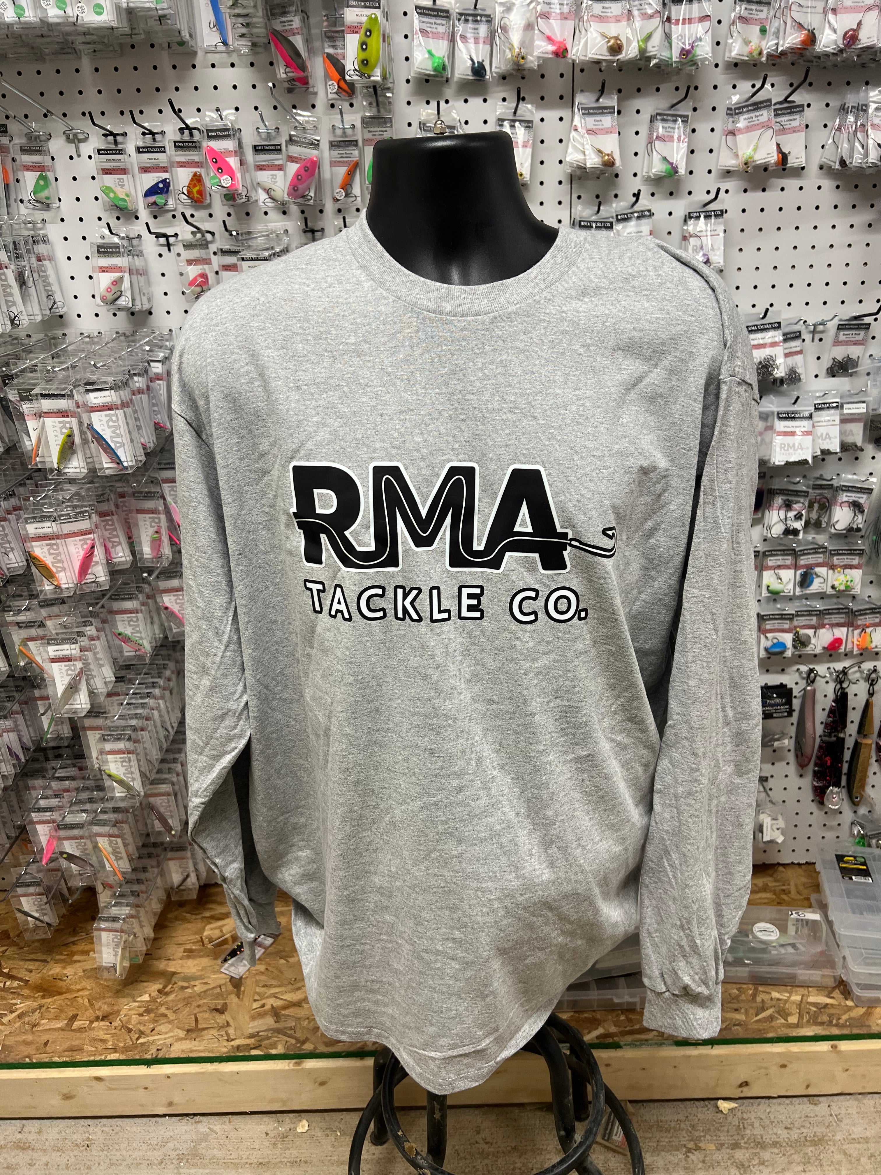 Heather gray long-sleeve T-shirt with RMA logo on front