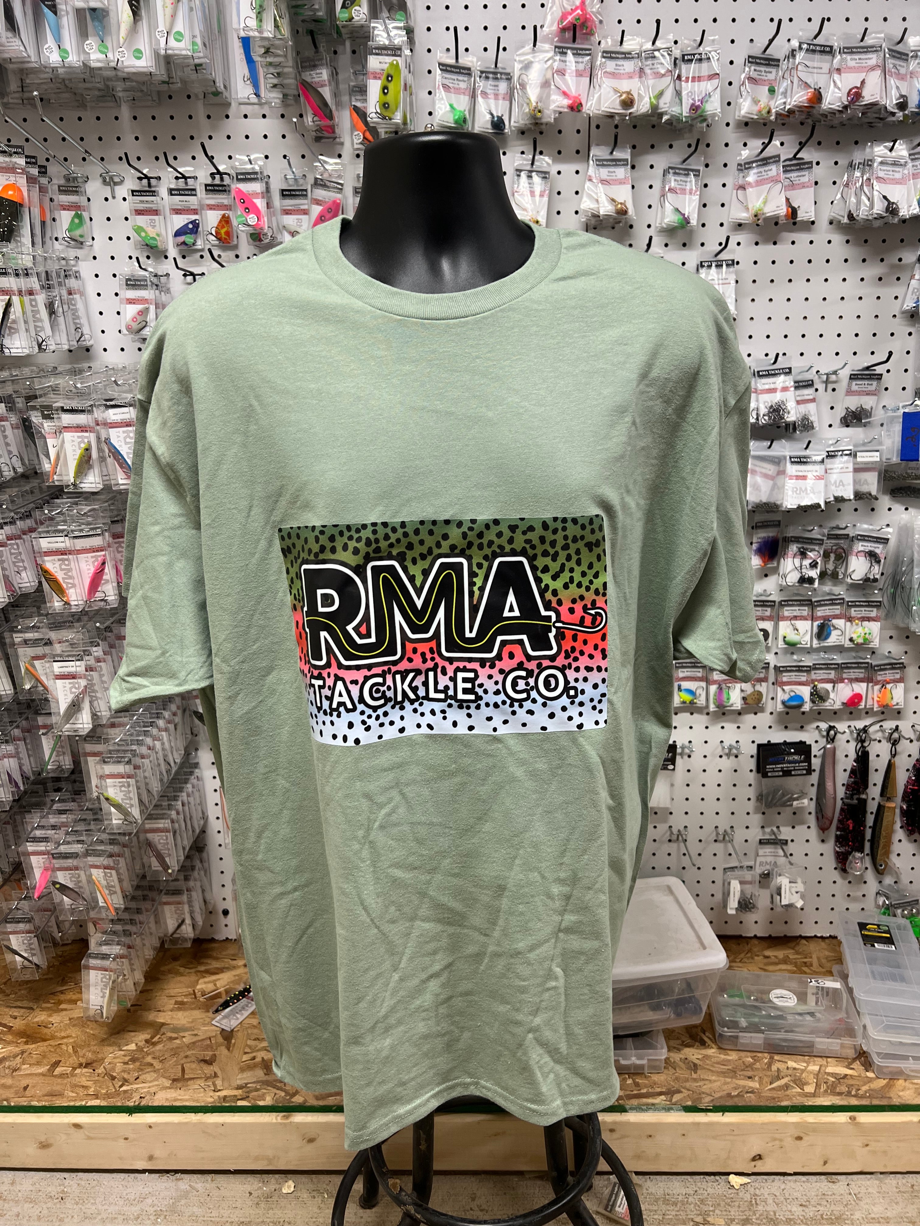 XXL RMA T-Shirt in light green with front RMA TACKLE CO graphic