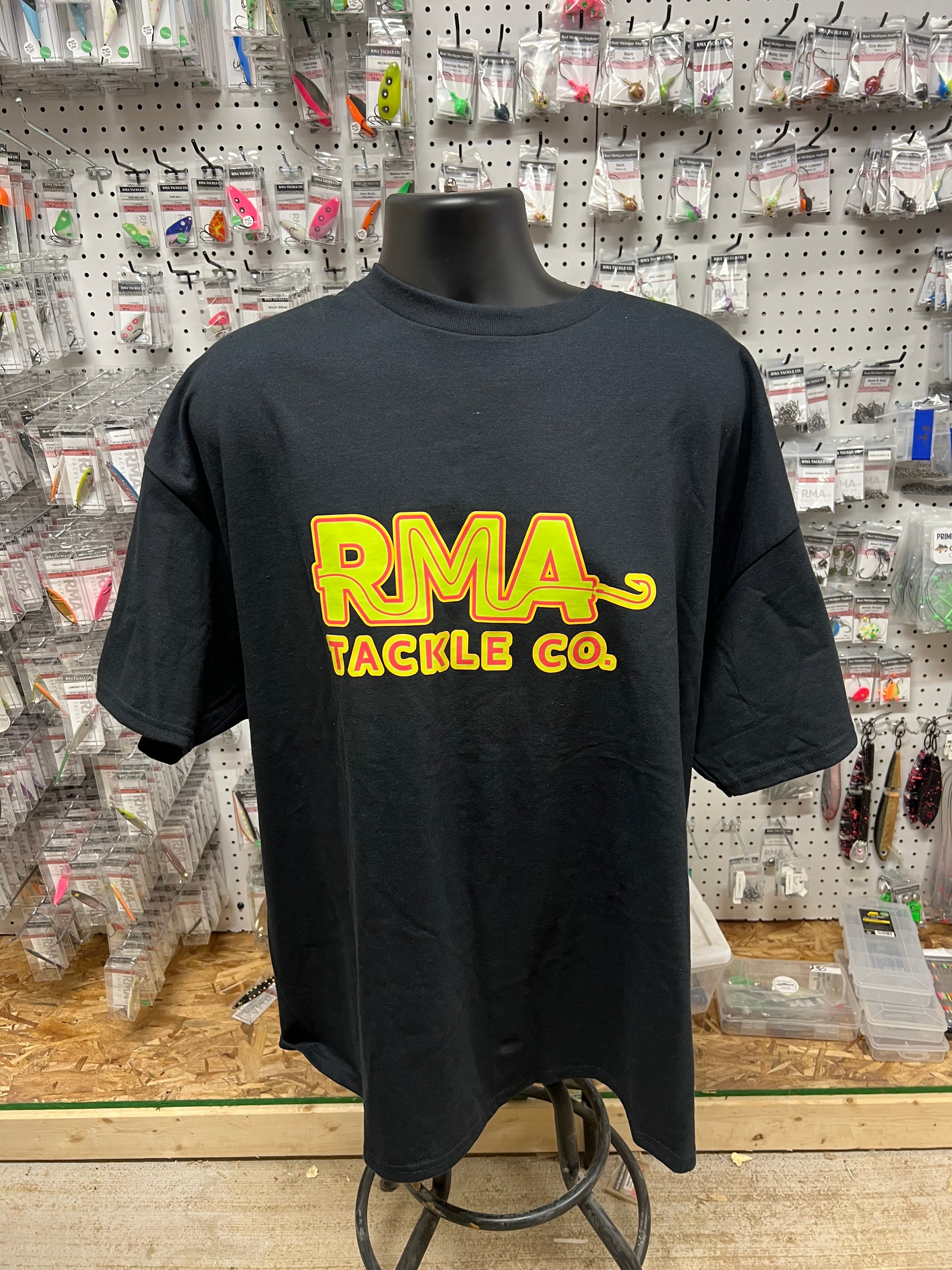 XL RMA T-Shirt with multicolor RMA Tackle Co logo on dark front