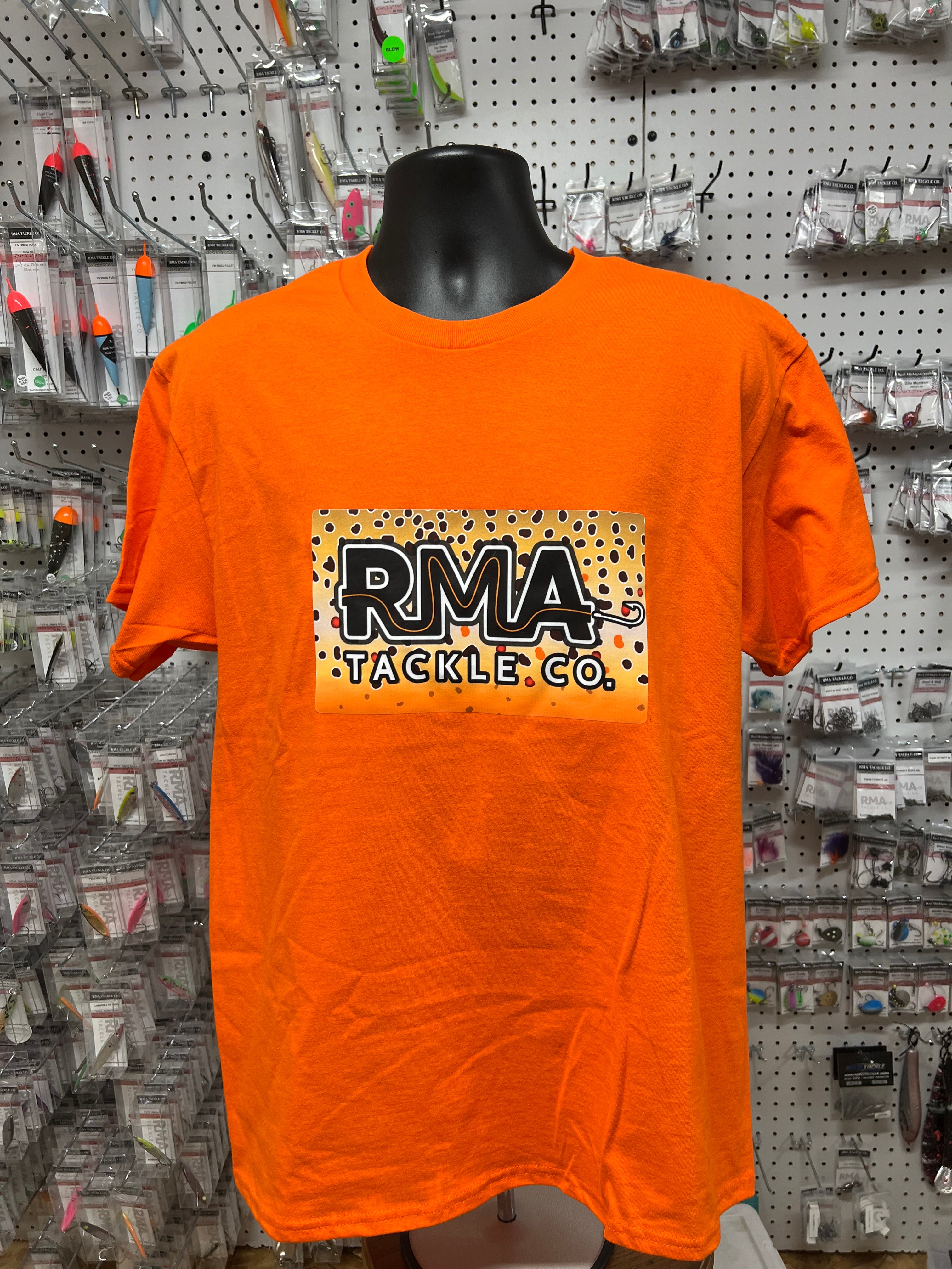 Orange RMA Tackle Co T-shirt with front RMA graphic logo