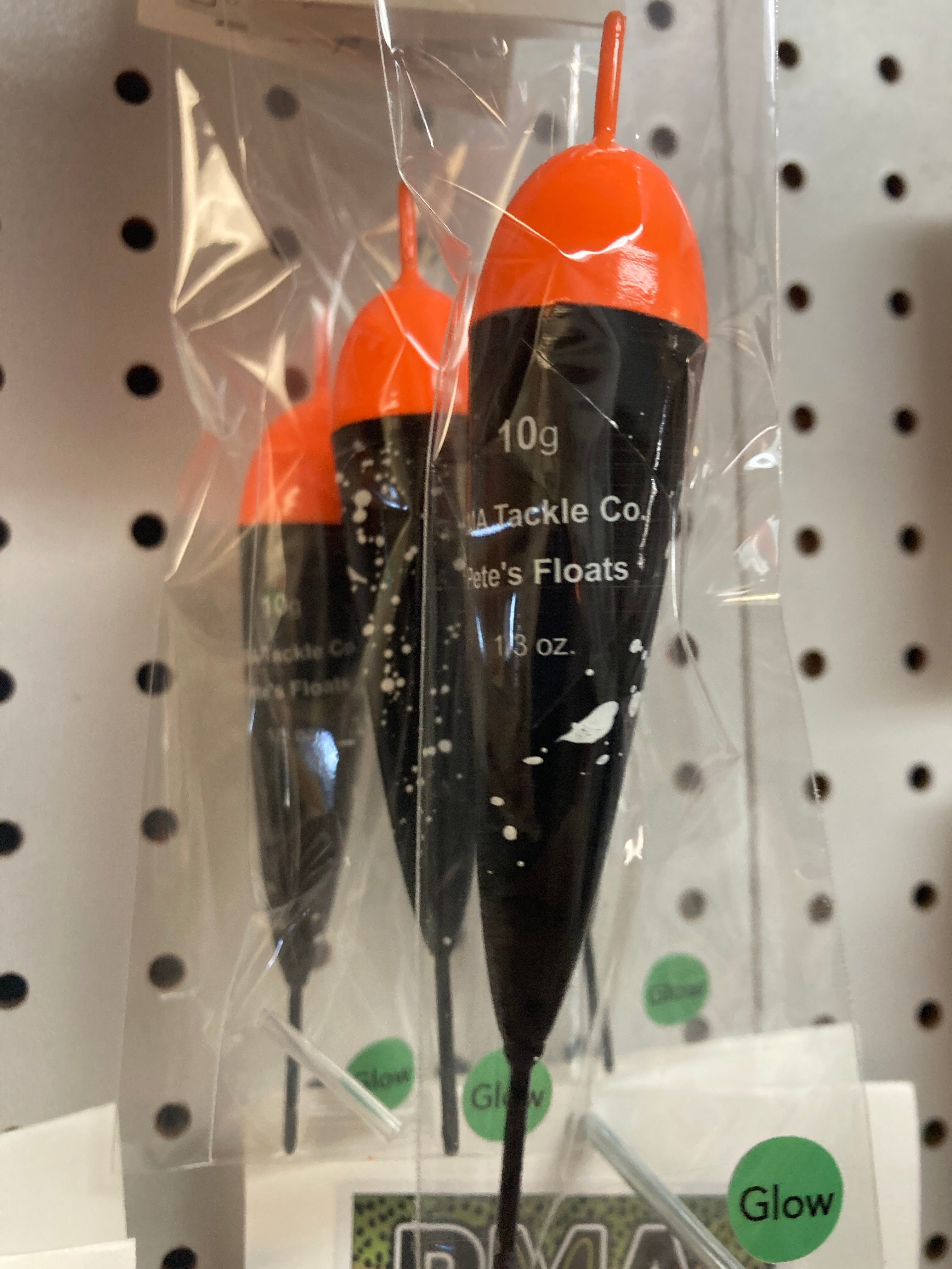 Glow-in-the-dark fixed fishing float, orange top and black body, 10g, bagged