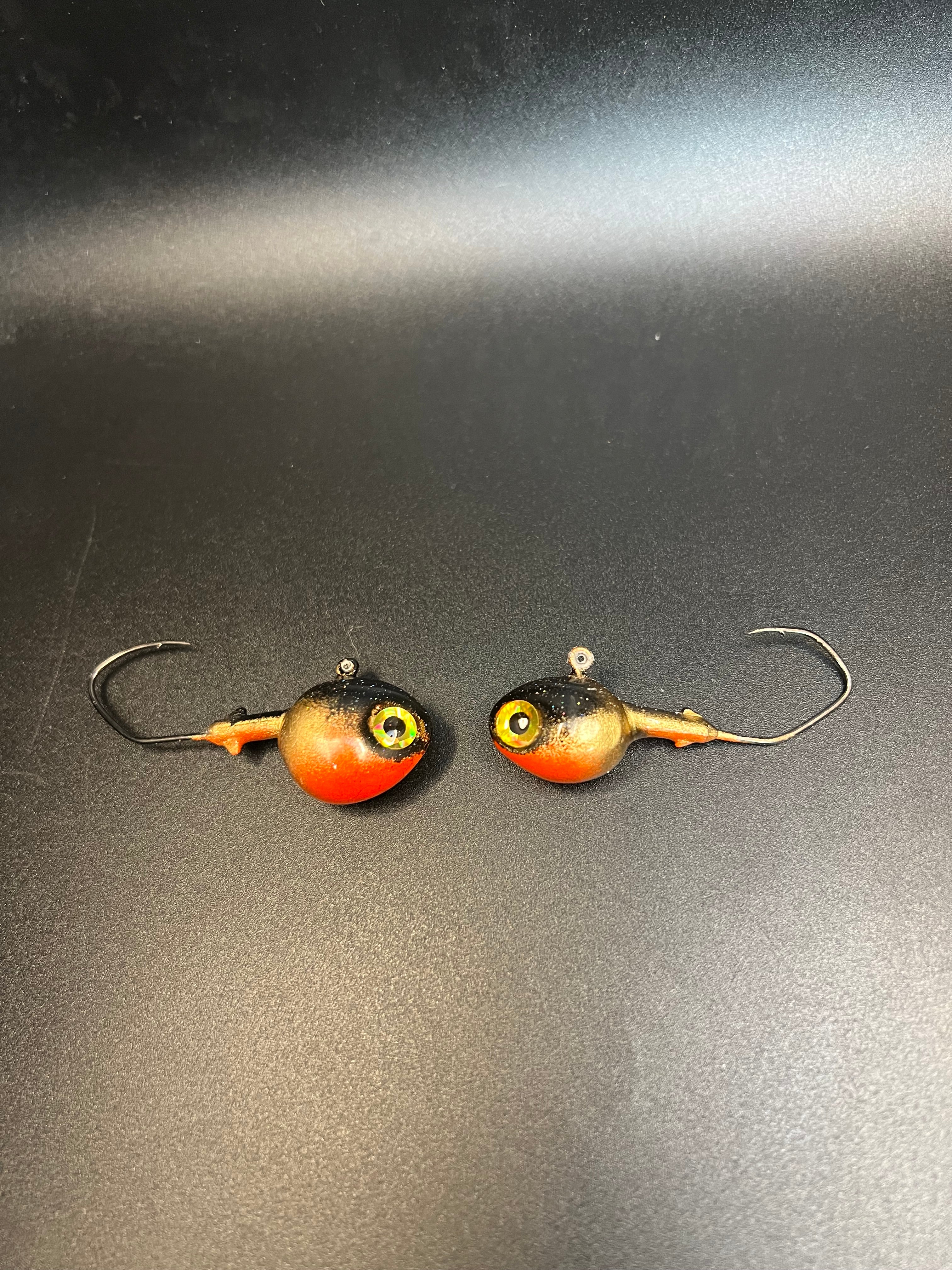 Rock Lobster UV walleye jig 2-Pack: orange/gold jig heads with treble hooks
