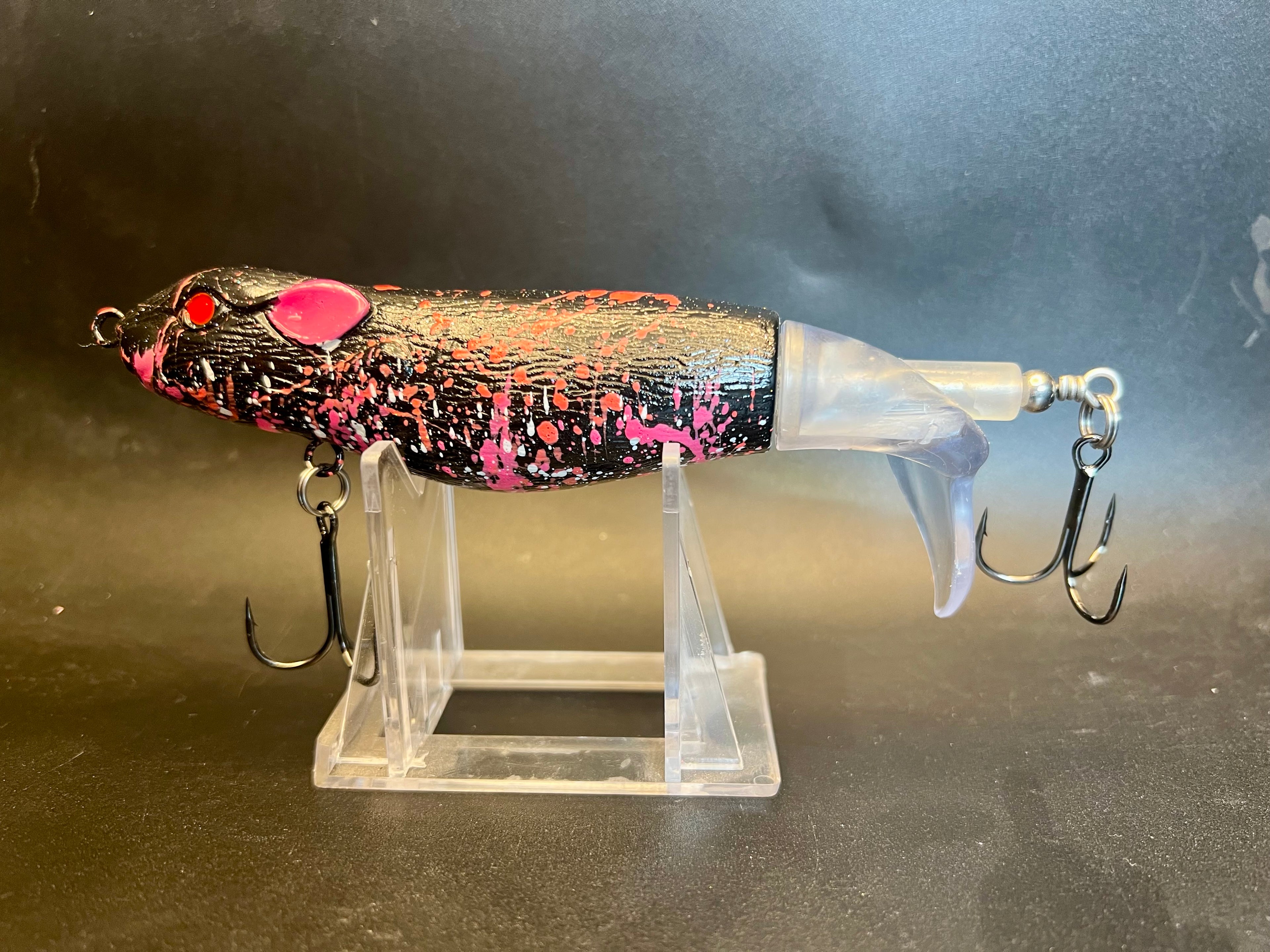 Pink-and-black rat fishing lure, 130mm, 3 strong hooks
