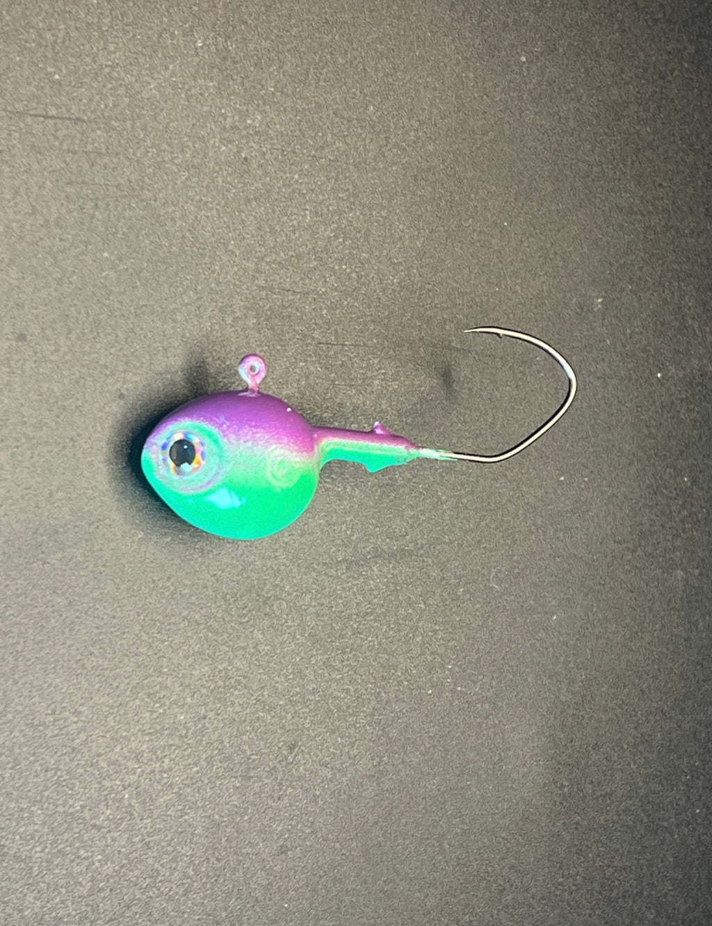Big Pimpin UV Walleye jig, purple/green, with hook