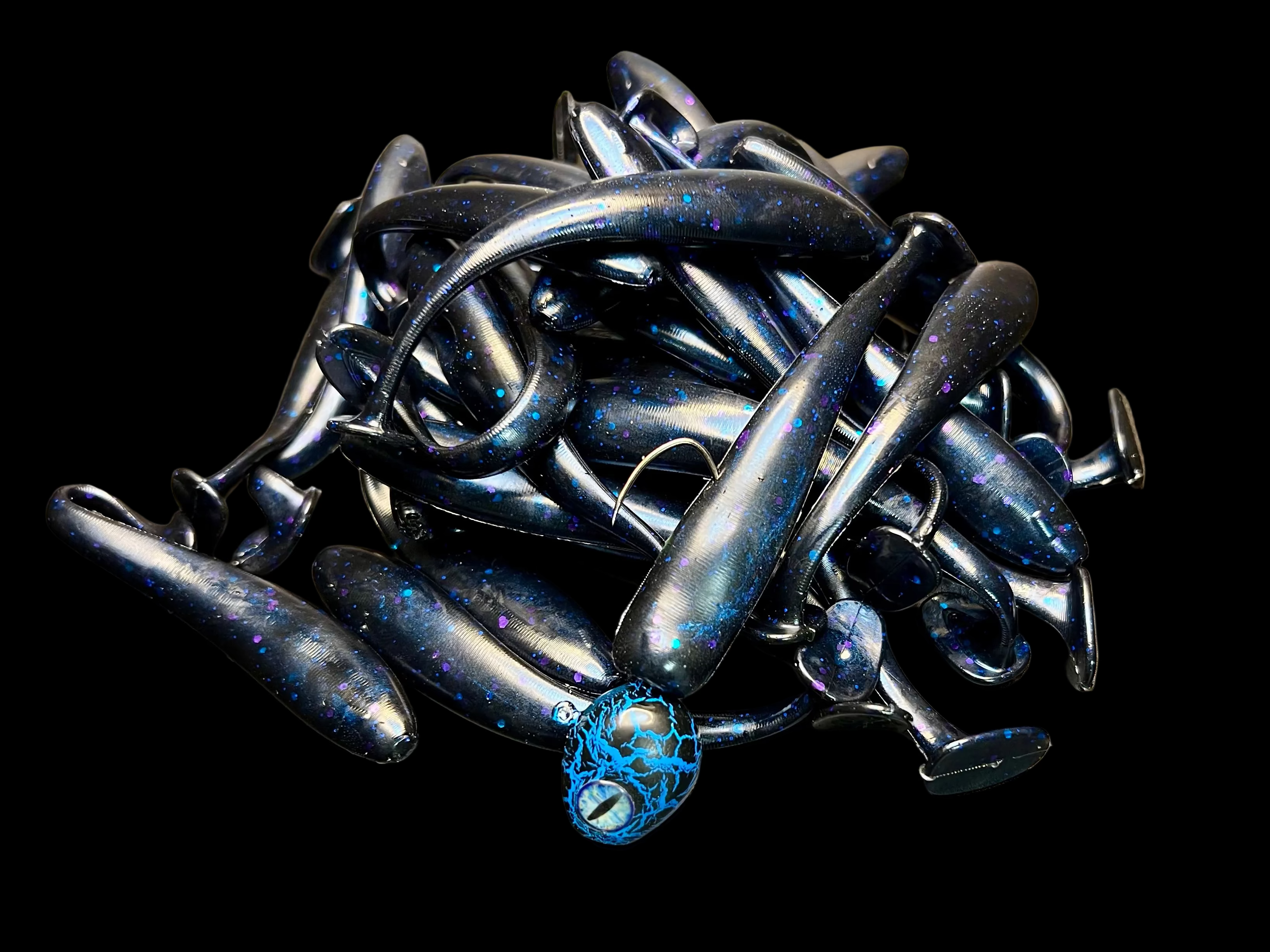 4" Paddle-Tail Swimbait, blau-silber glitzernd, mit Schwanzschaufel und Kopf