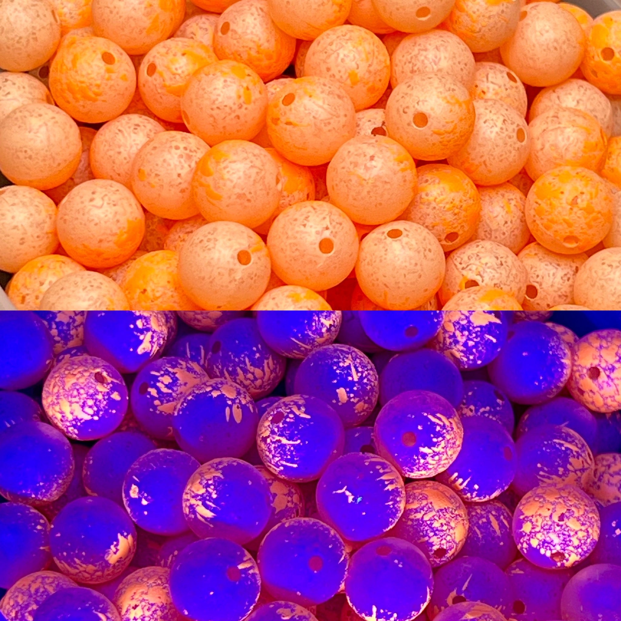Assorted UV fishing beads, orange and blue/purple spherical beads