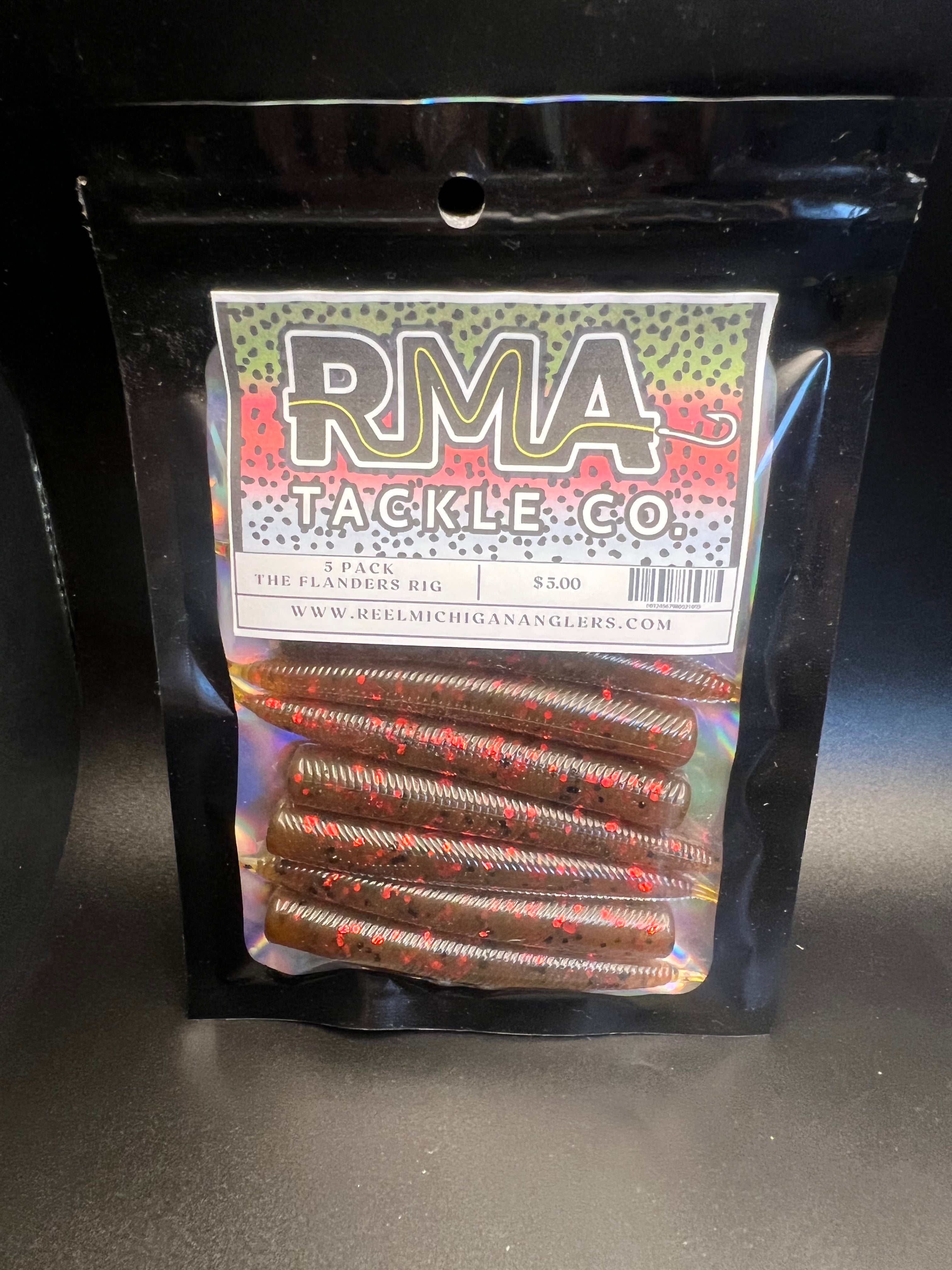 RMA Flanders Rig soft plastic ned worms, red-speckled 5-pack in bag