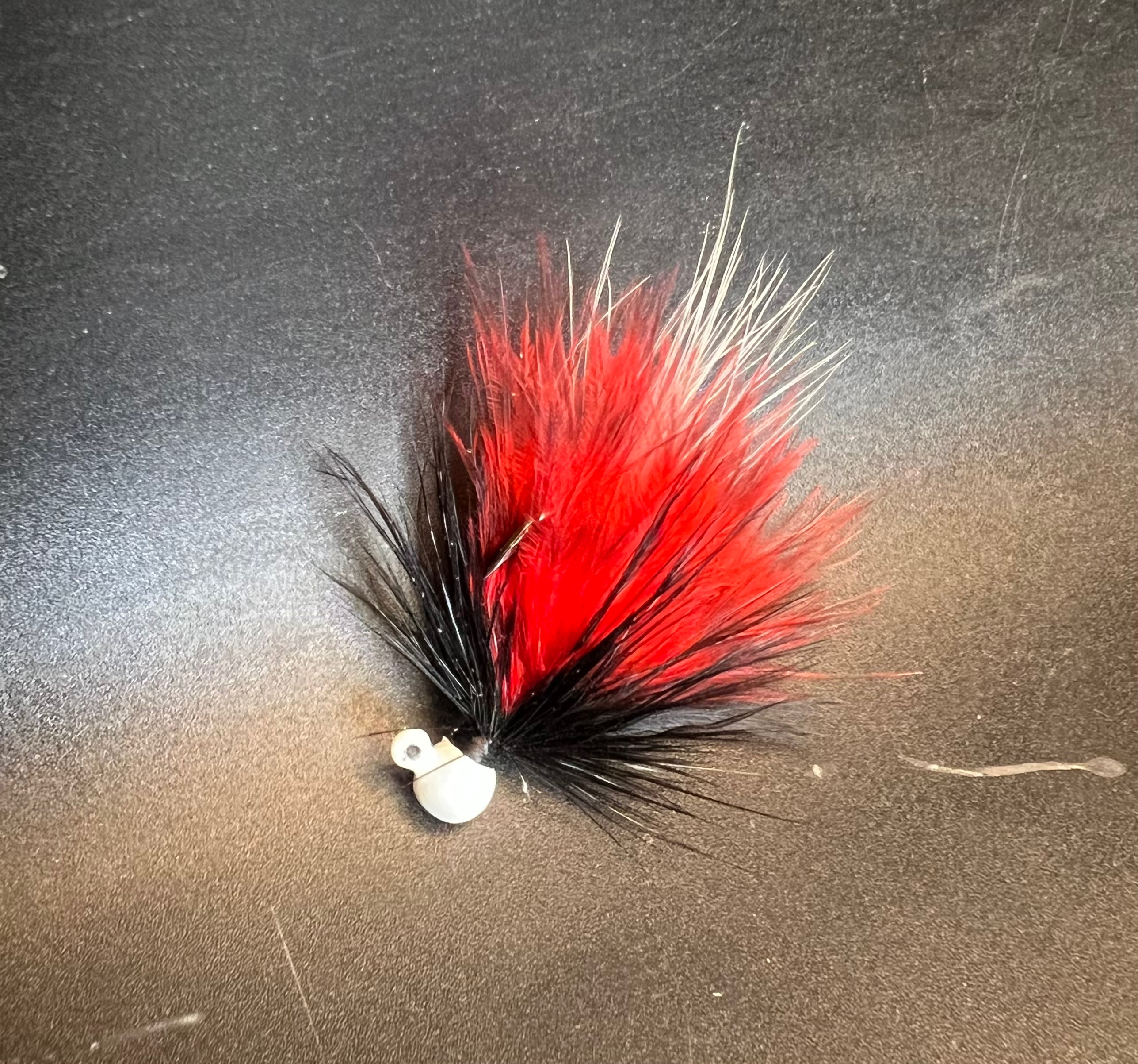 Steelhead hair jig by RMA Tackle Co with #4 hook, 1/32 oz size, featuring colorful hair for freshwater fishing.