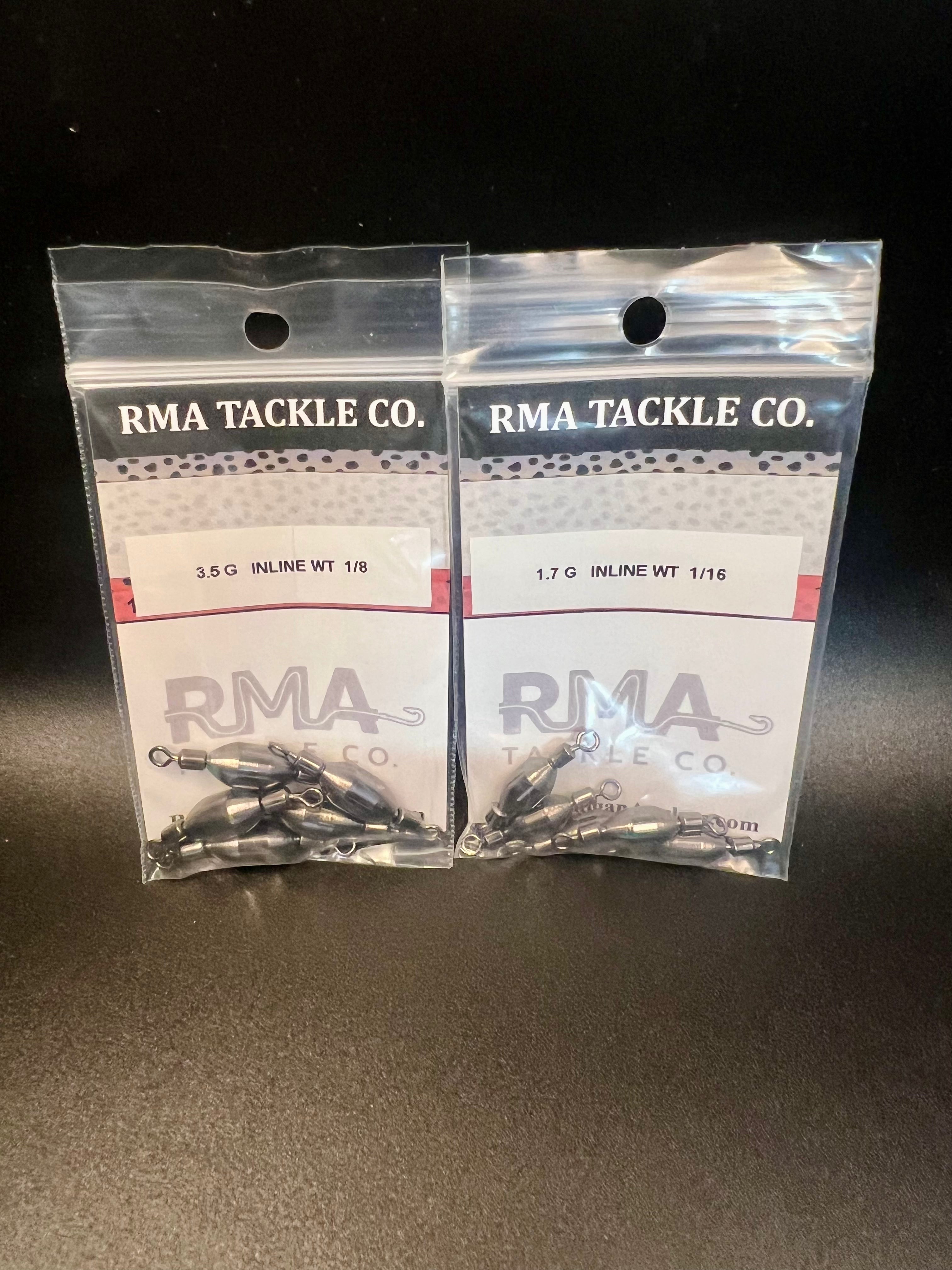 Brass inline sinkers, 1/8 and 1/16 oz, 5-pack pouches