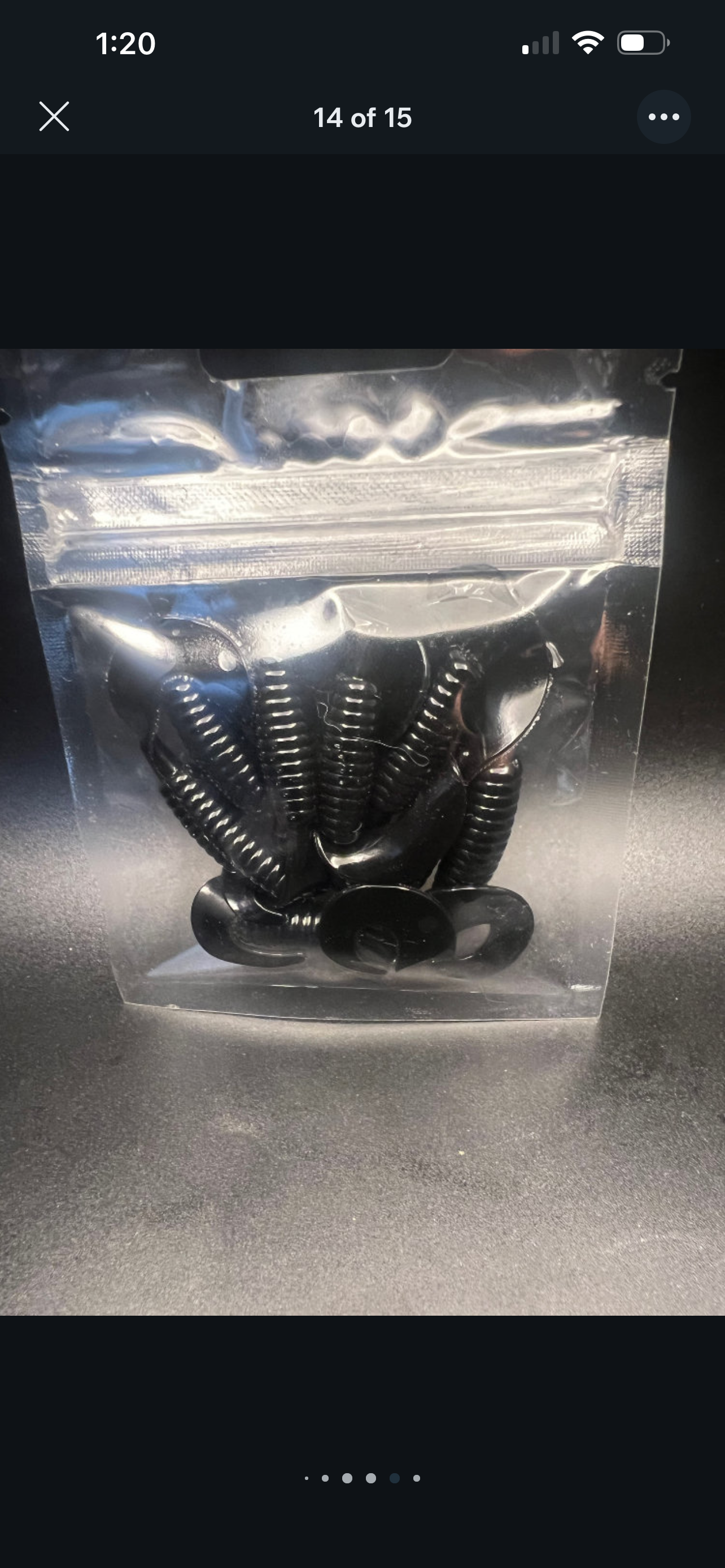 Curly Twister Tail grub soft plastic lure, dark black, ribbed split tails, in bag