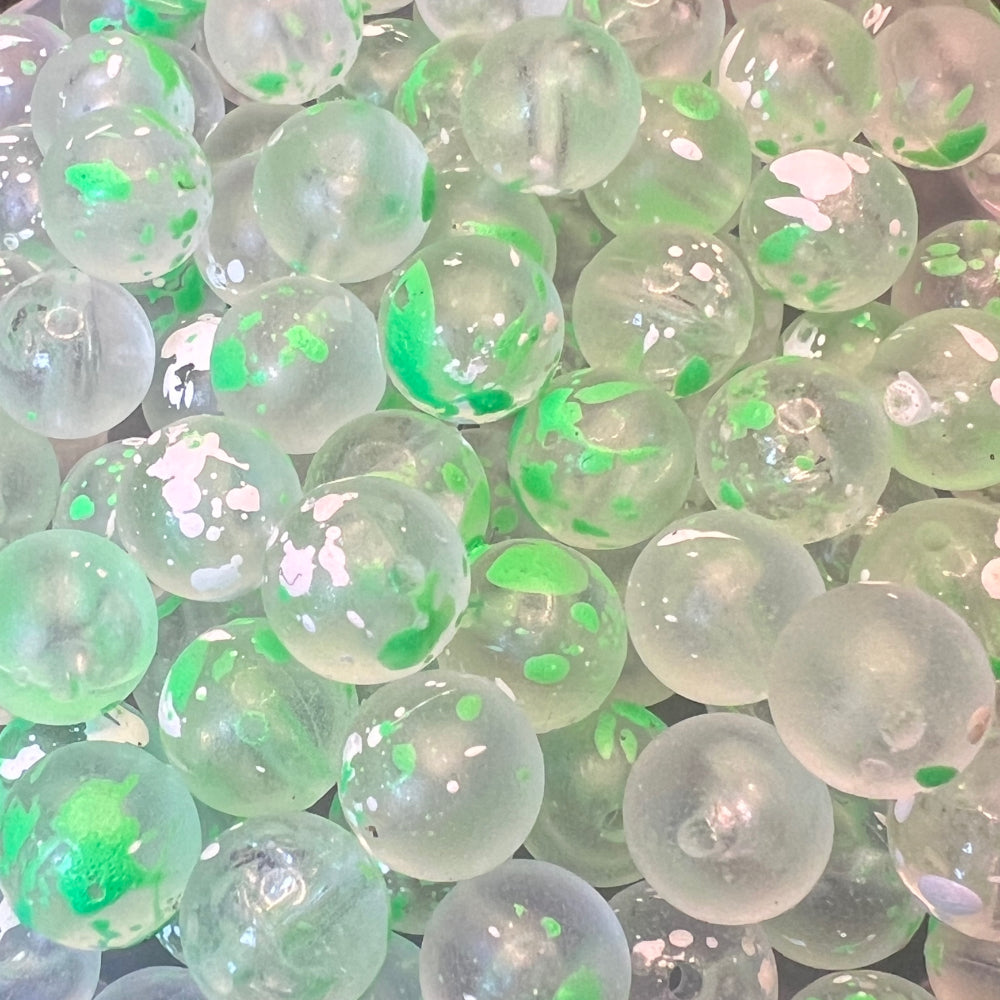Clear water gooseberry UV glow plastic fishing beads, translucent round beads with green glow