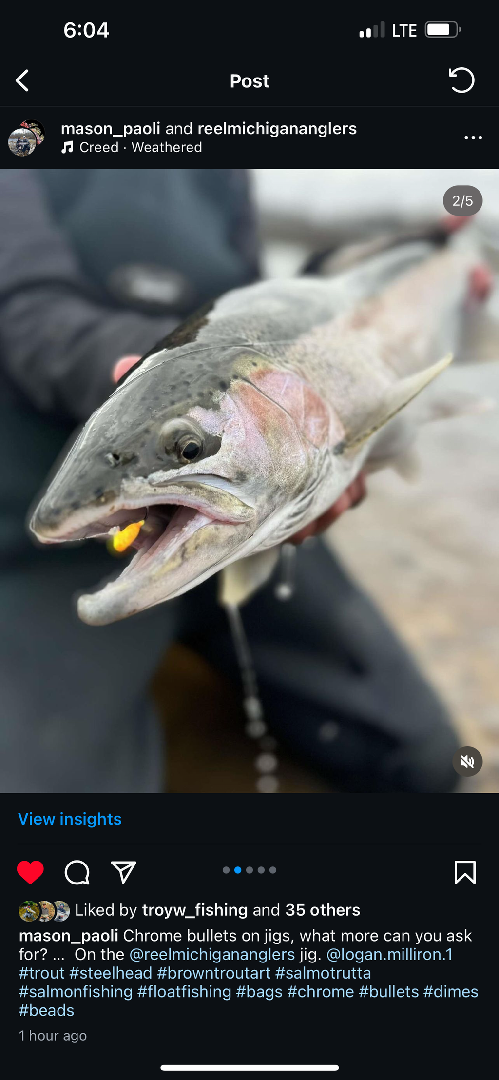 Screenshot of person holding silver fish with lure hook