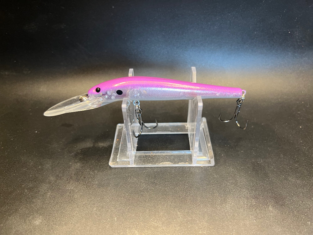 Prison Mike Lightningstick UV Glow 3X crankbait lure, pink glitter body, 3 strong hooks