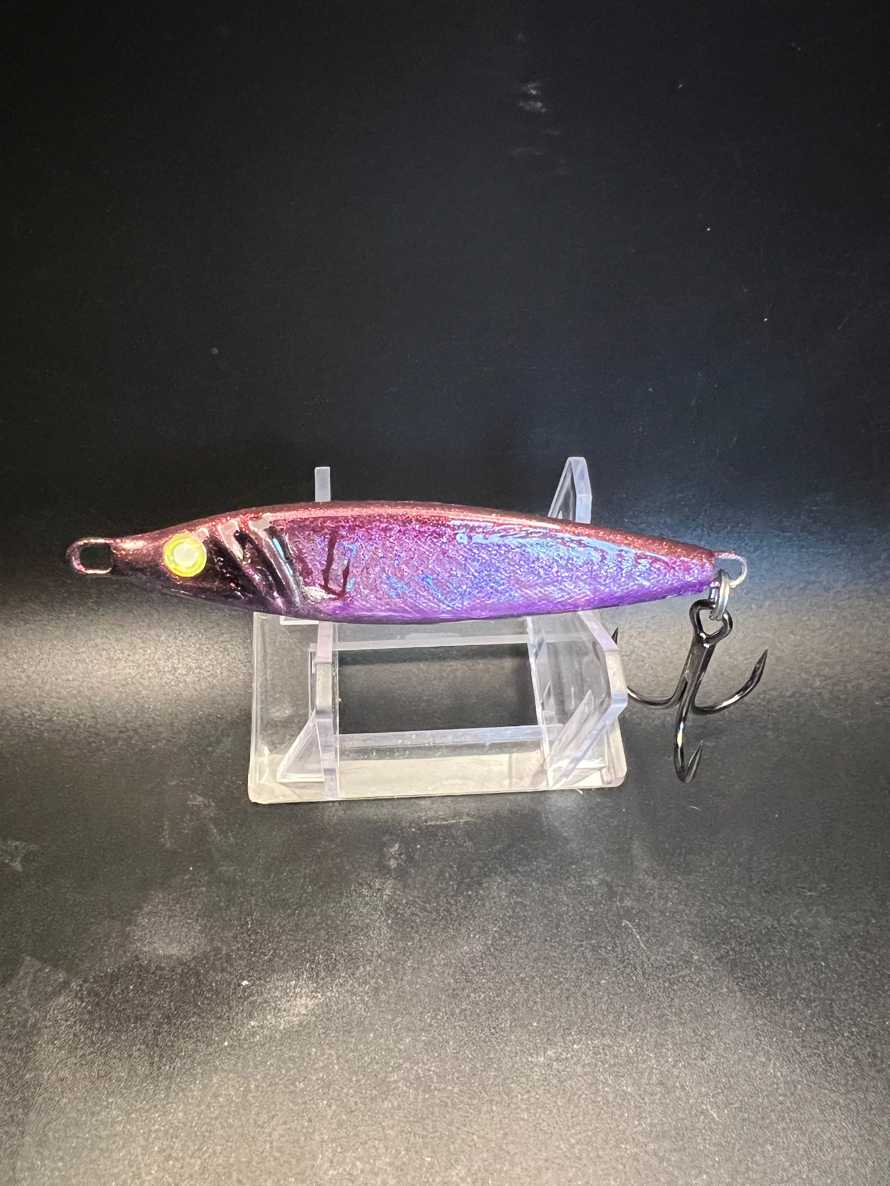 Fish Finder Death Punch UV jigging spoon, purple-pink iridescent 2 oz with hooks