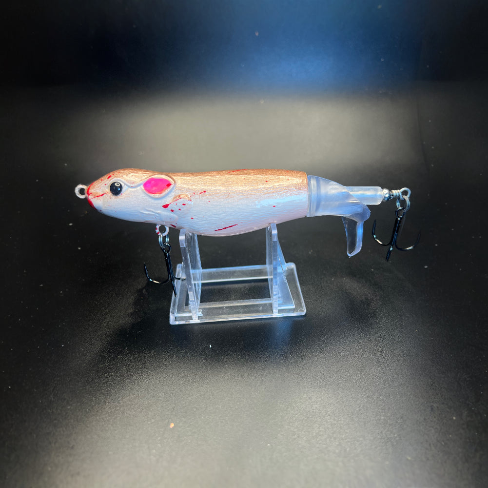 BLDRAT Flopper Plopper 130mm soft swimbait with 3 treble hooks, light blue/white