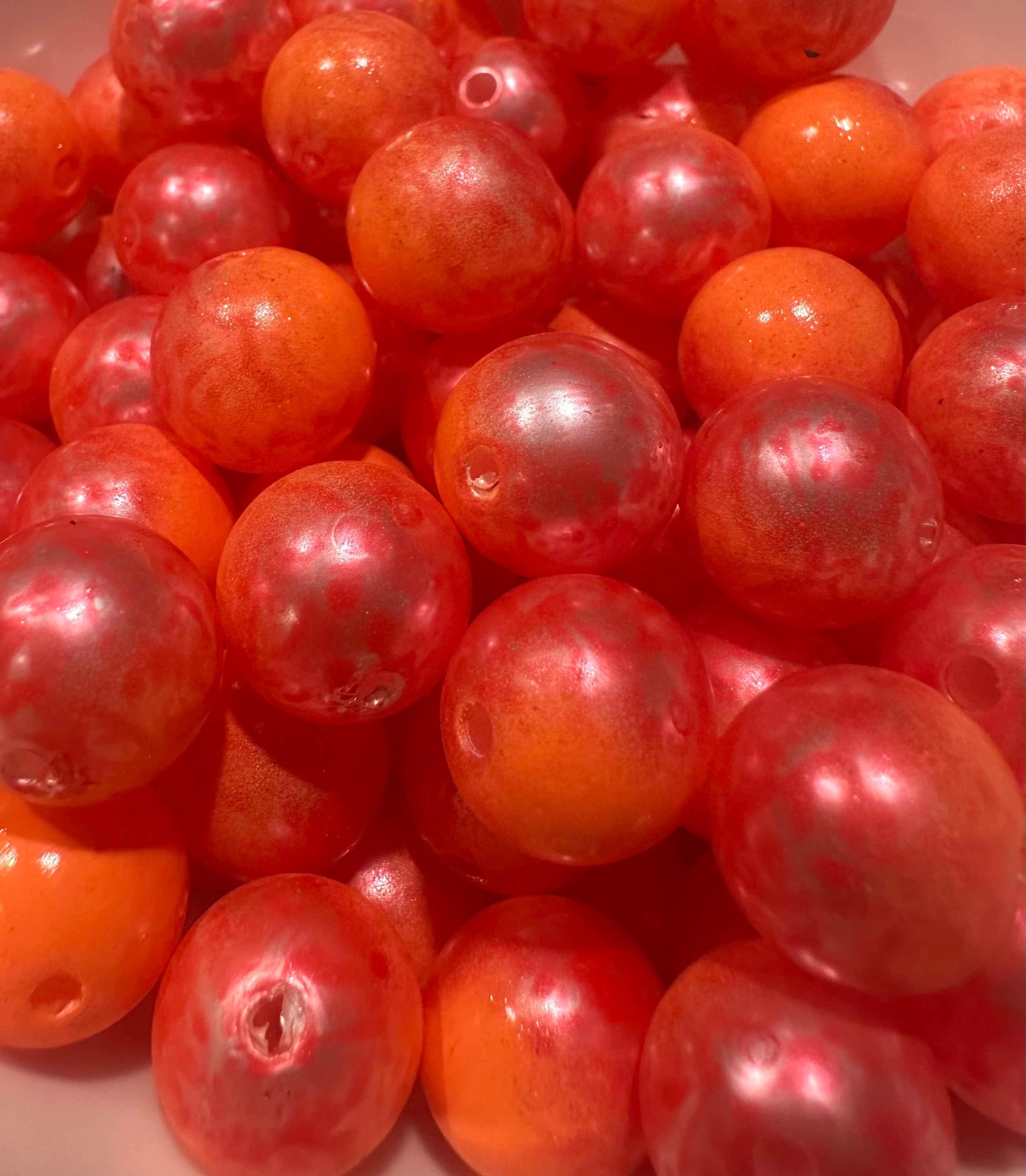 Blood Orange UV fishing beads, 14/16mm plastic—red-orange spheres