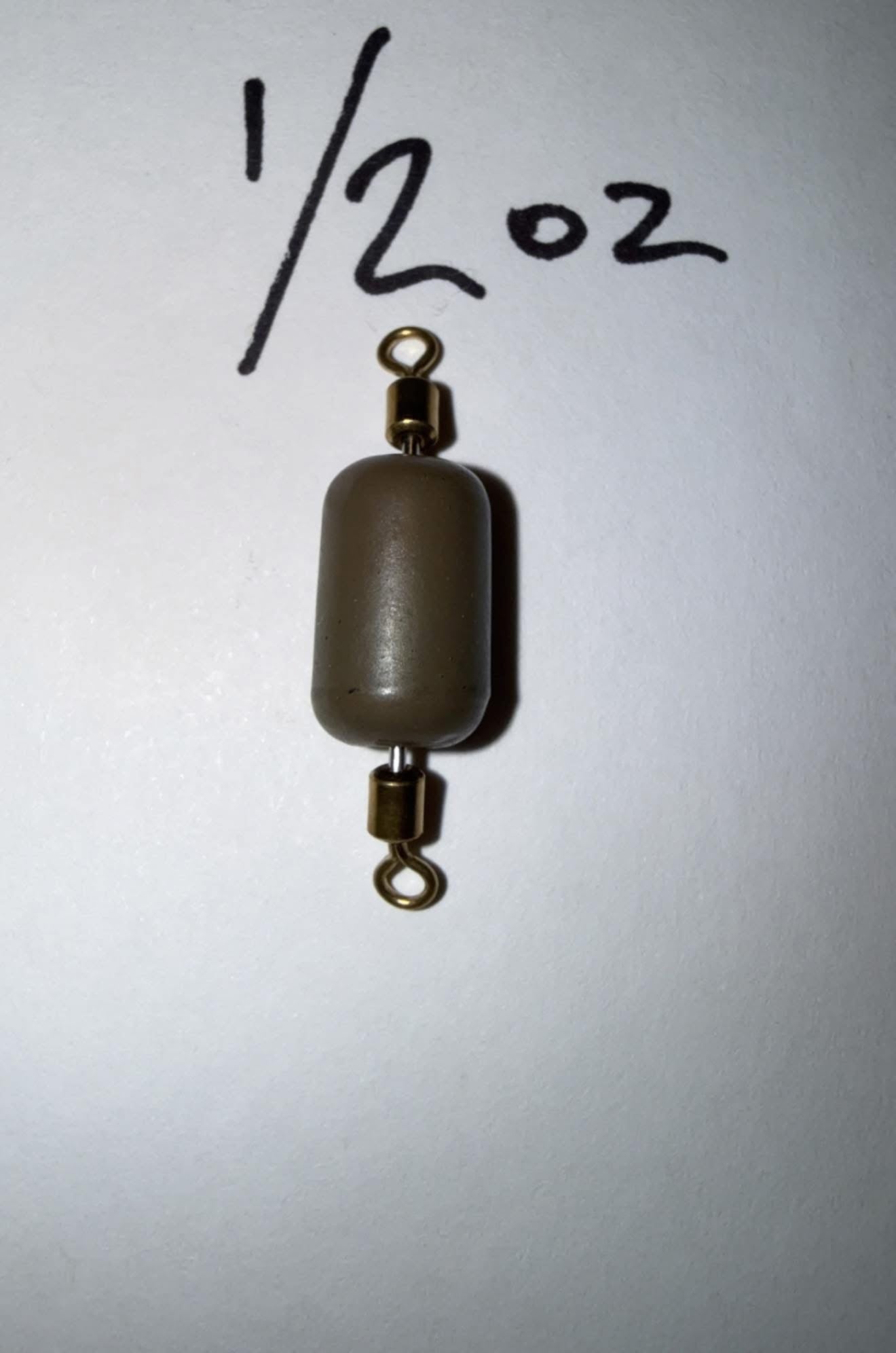 1/2 oz tungsten inline sinker with gold swivel and eyelets, dark gray