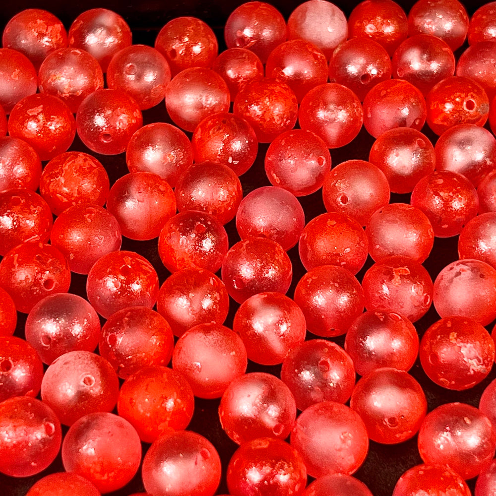 Cherry Freeze UV fishing beads, red round plastic with small center holes
